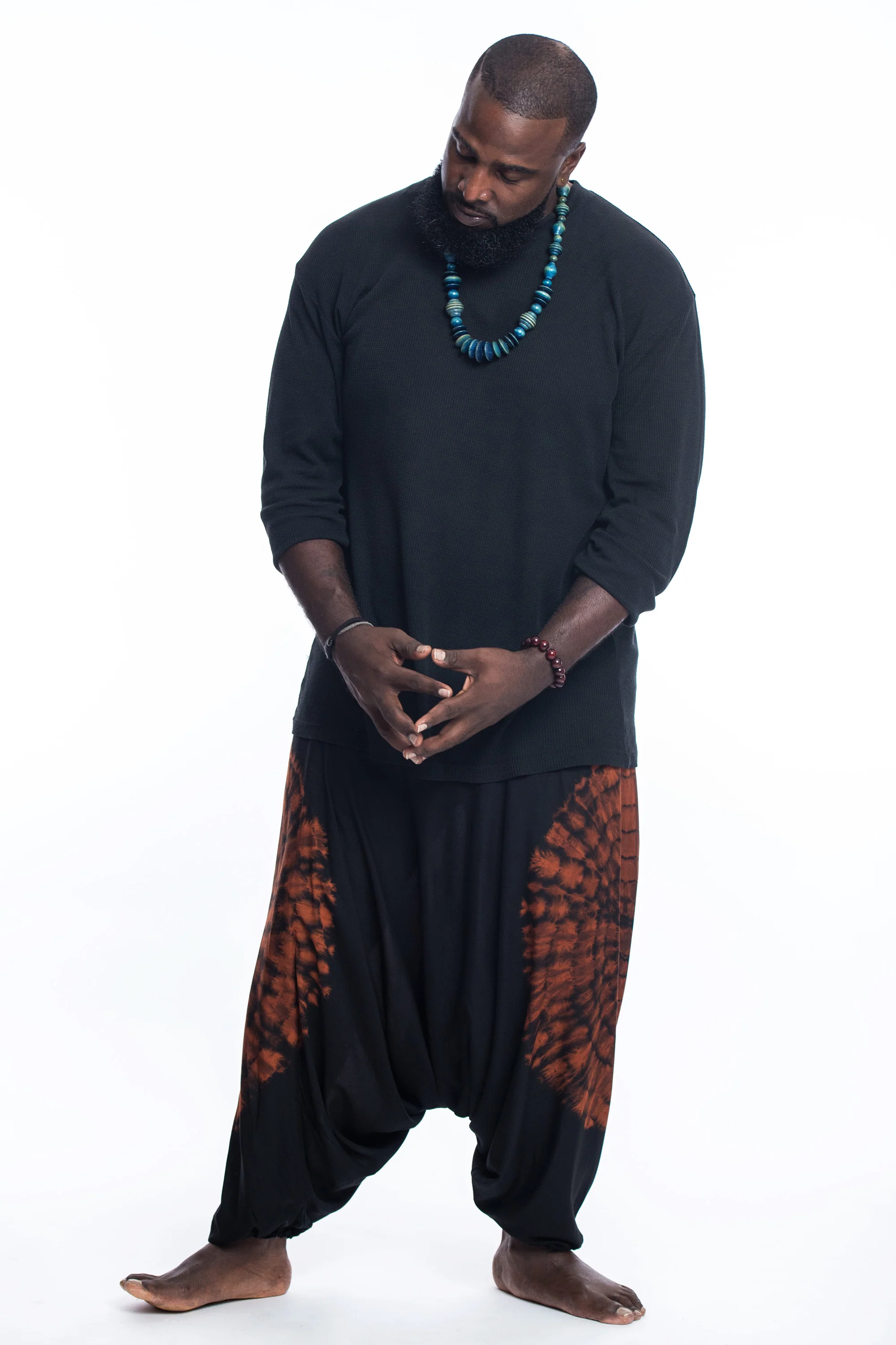 Plus Size Tie Dye Drop Crotch Men's Harem Pants in Black 03