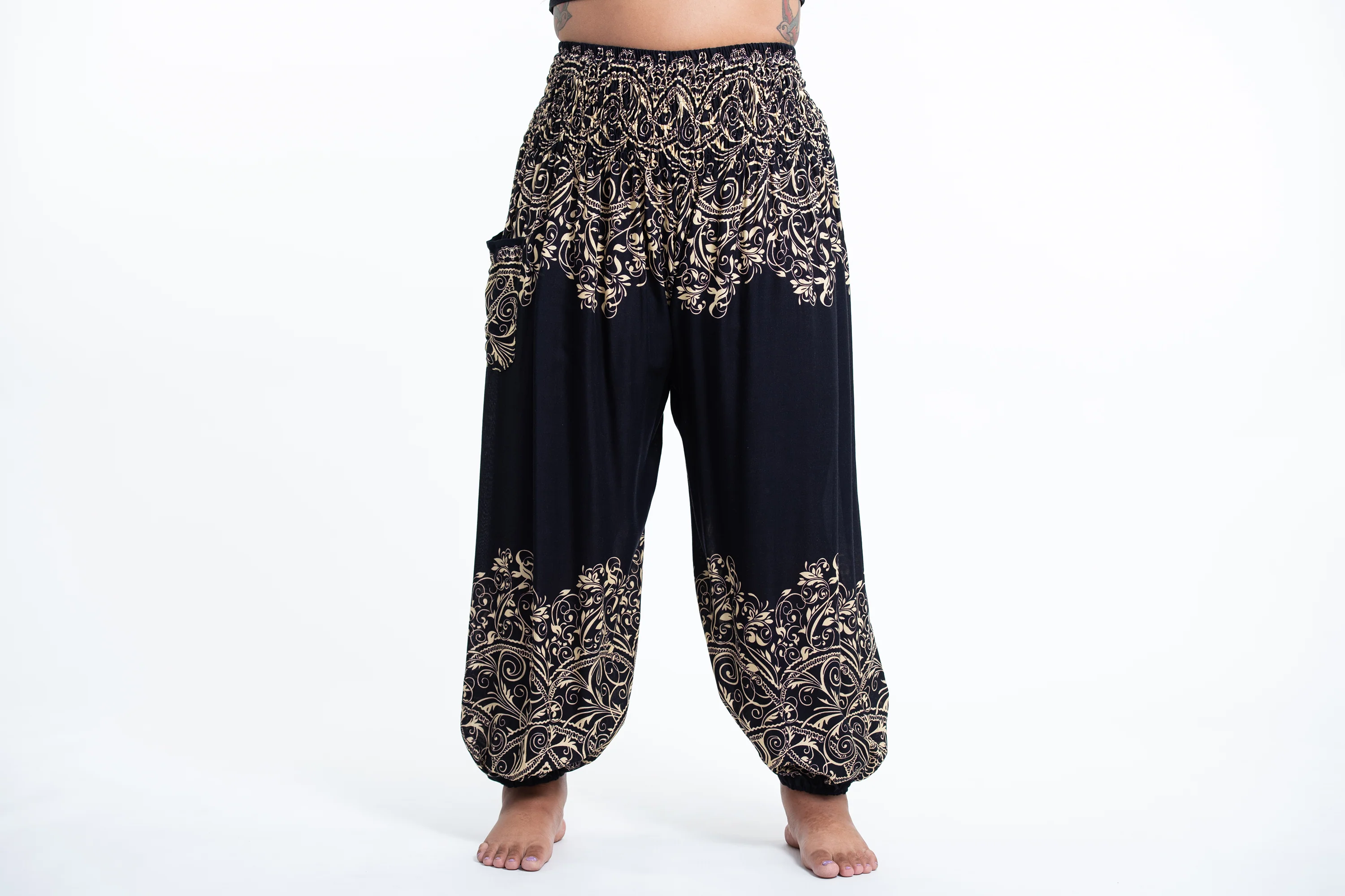 Plus Size Vines Women's Harem Pants in Black
