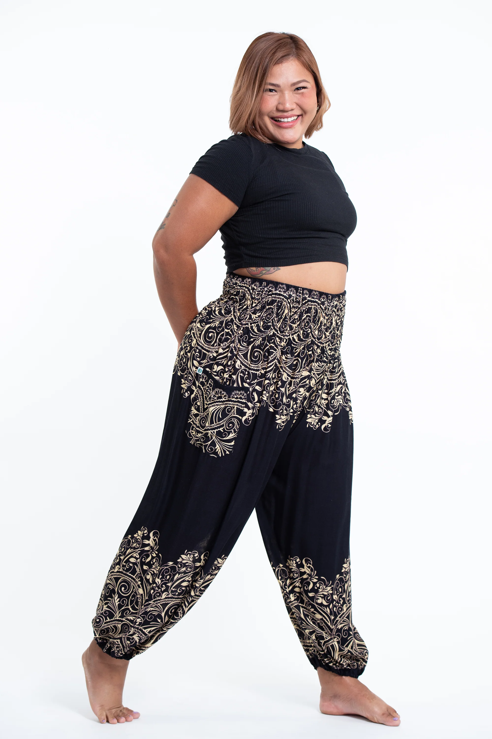 2596-Plus-Size-Vines-Women-s-Harem-Pants-in-Black-3.webp Plus Size Vines Women's Harem Pants in Black