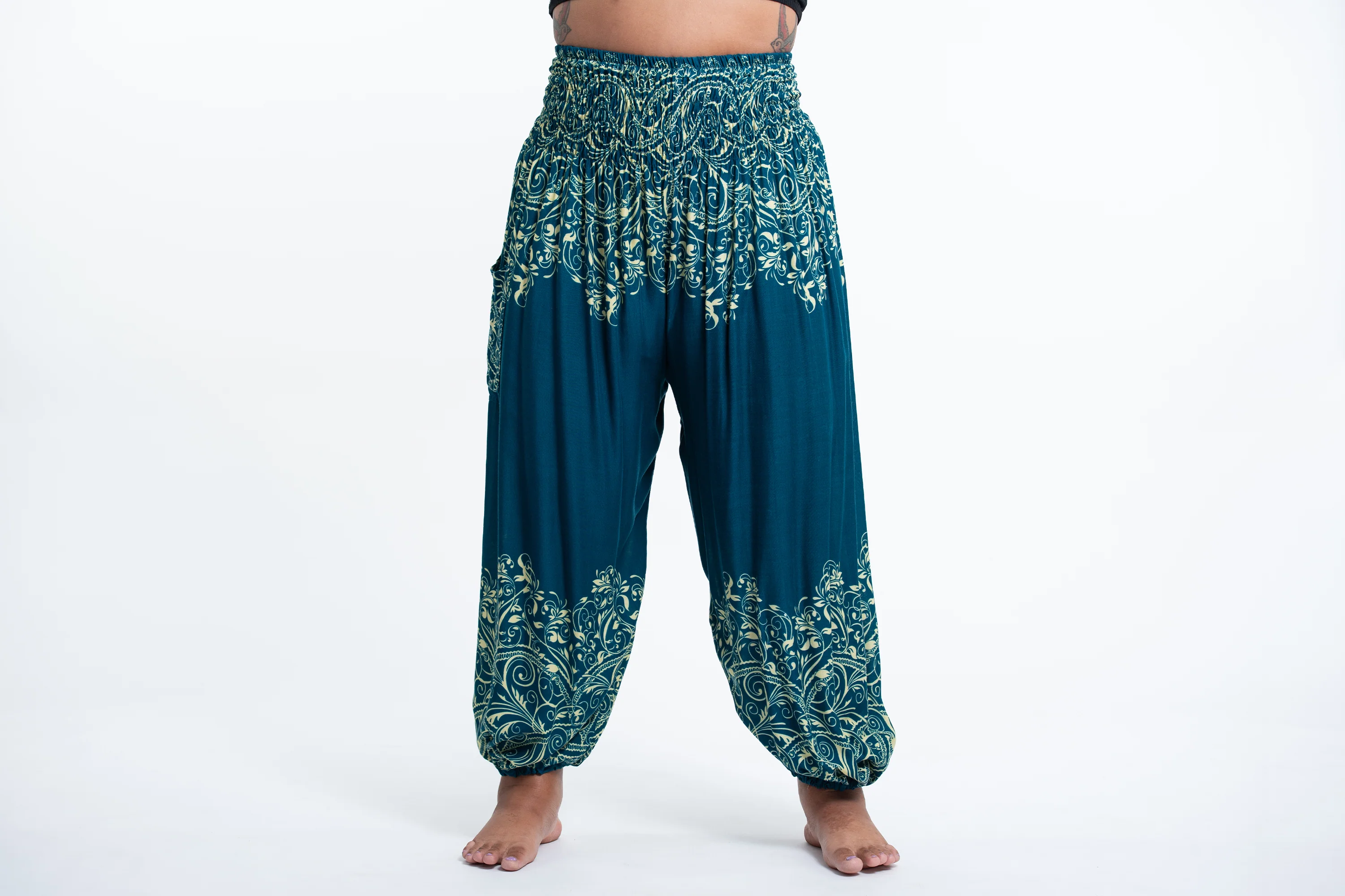 Plus Size Vines Women's Harem Pants in Turquoise