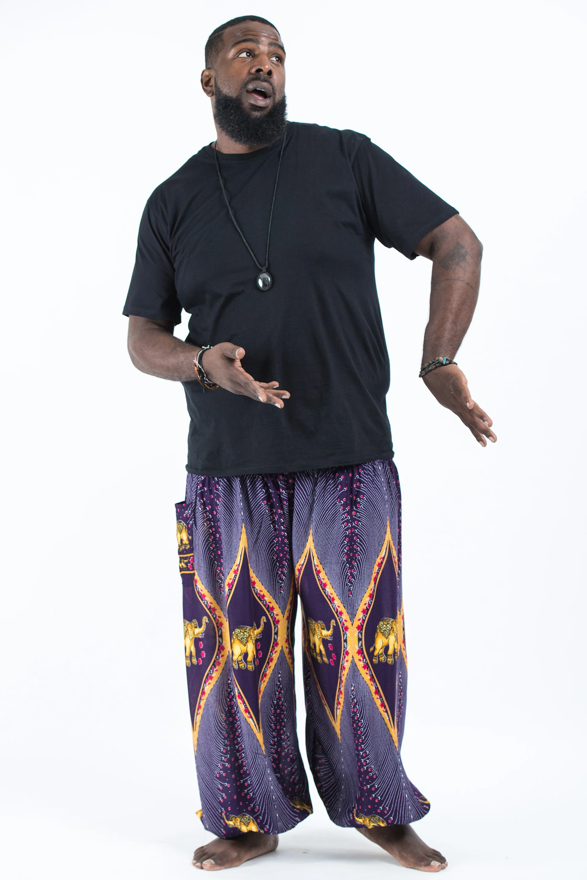 Plus Size Peacock Elephant Men's Elephant Pants in Purple