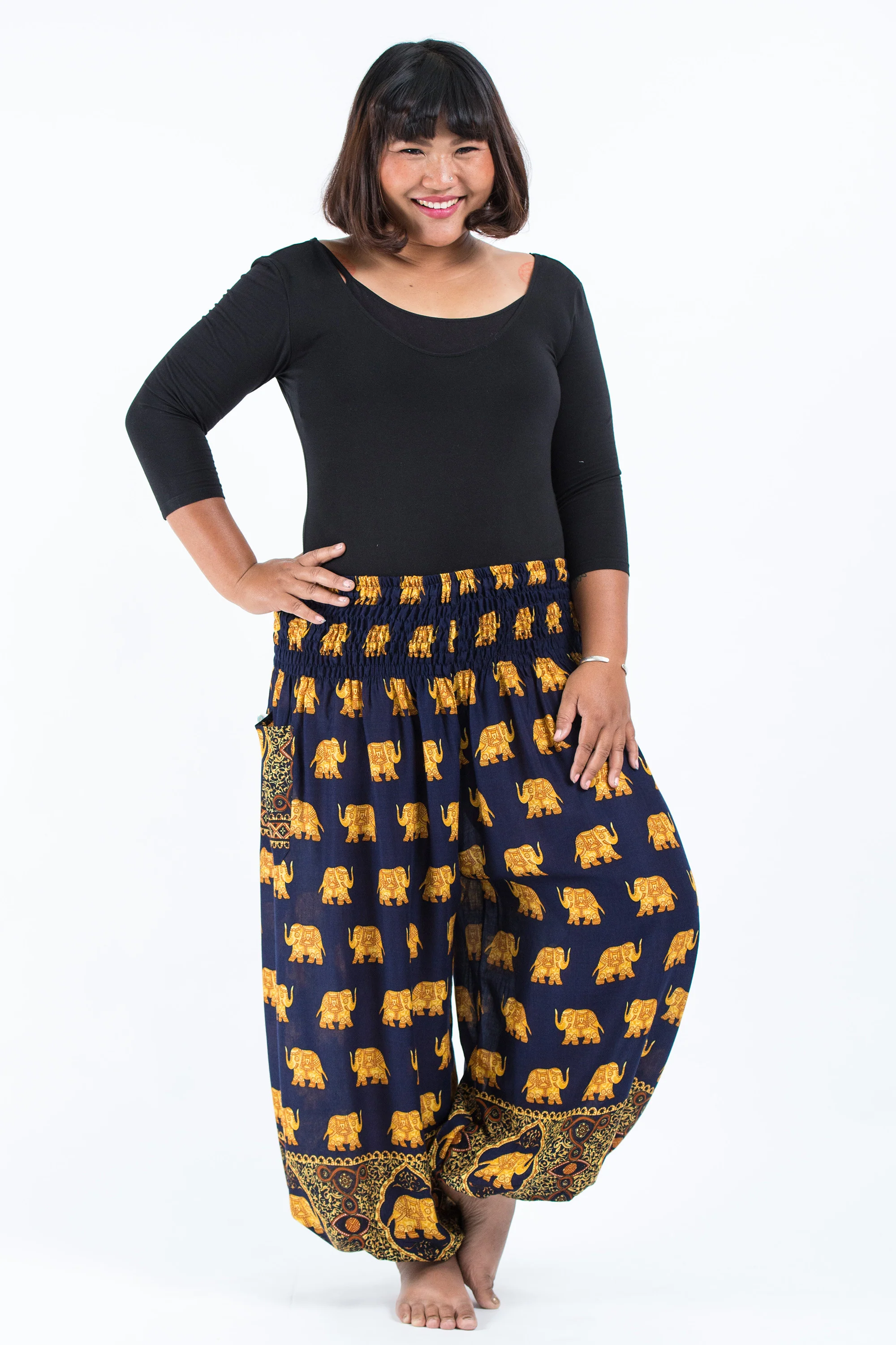 Plus Size Golden Elephant Women's Elephant Pants in Navy