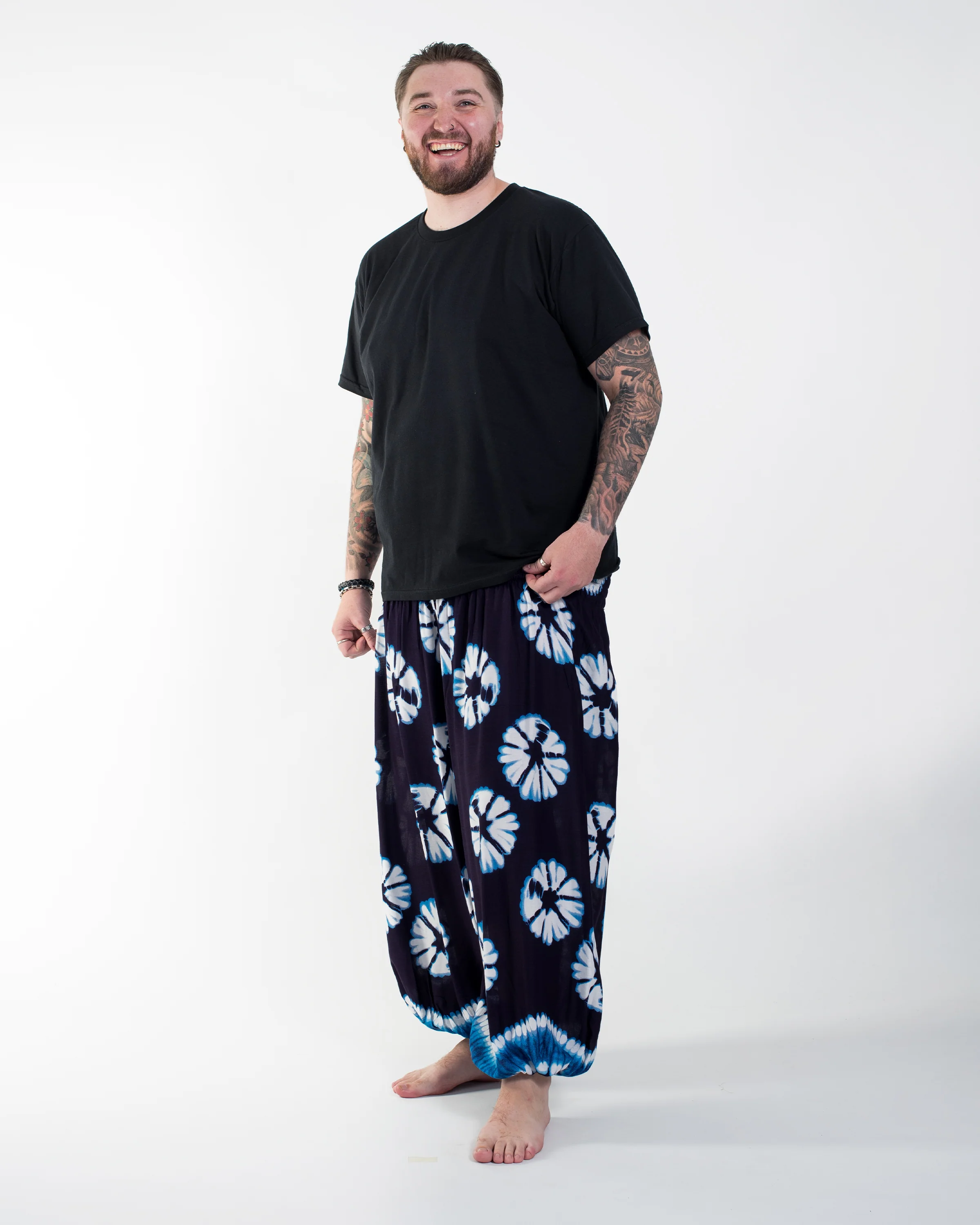 Plus Size Tie Dye Men's Harem Pants in Indigo