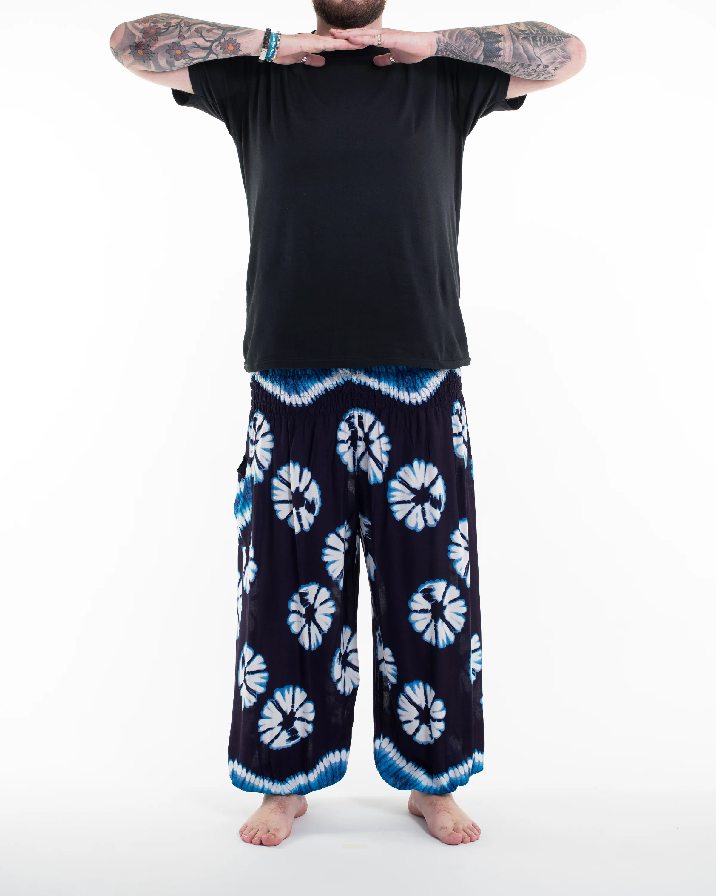 Plus Size Tie Dye Men's Harem Pants in Indigo