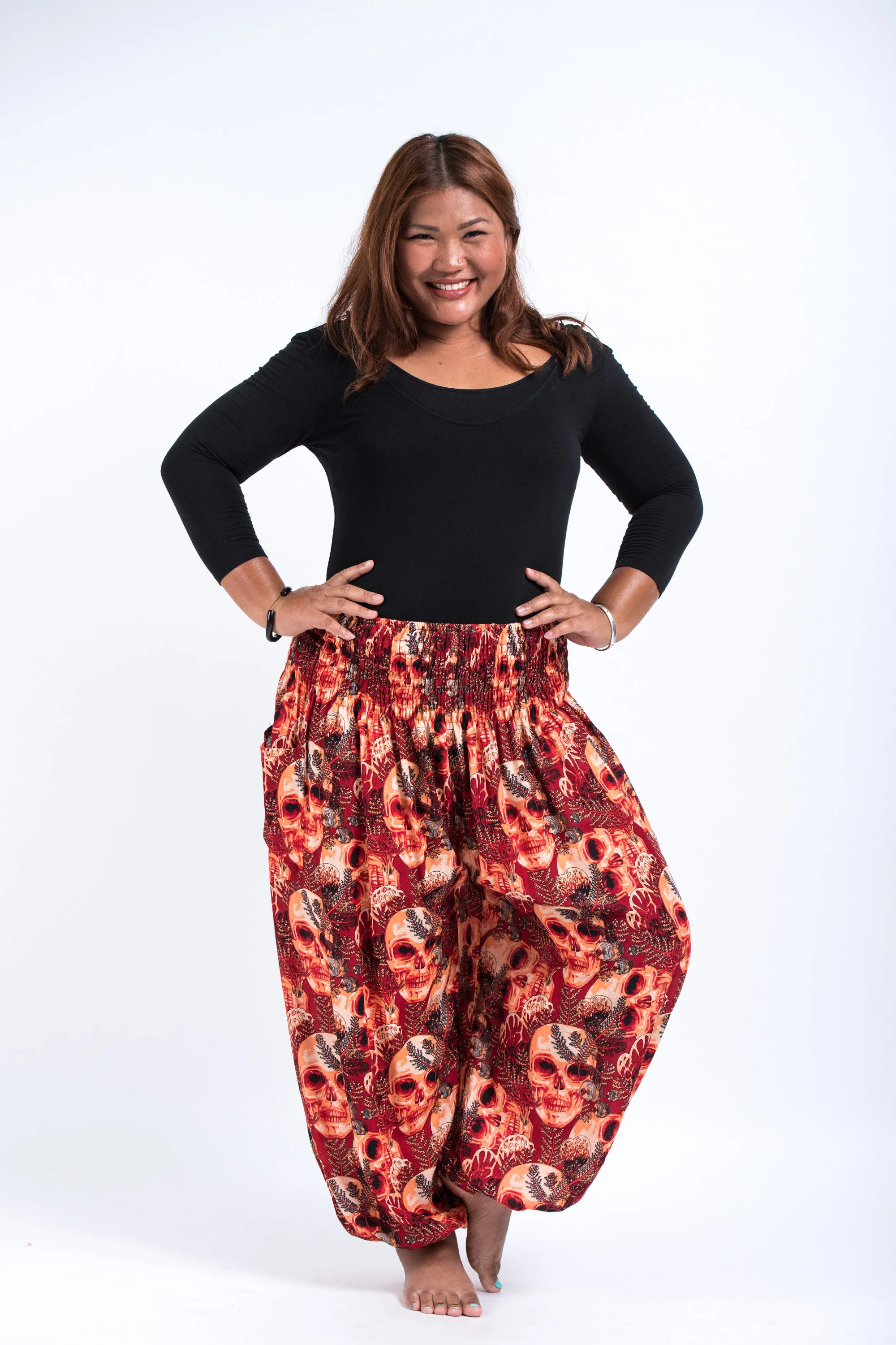 Plus Size Skulls Women's Harem Pants in Red