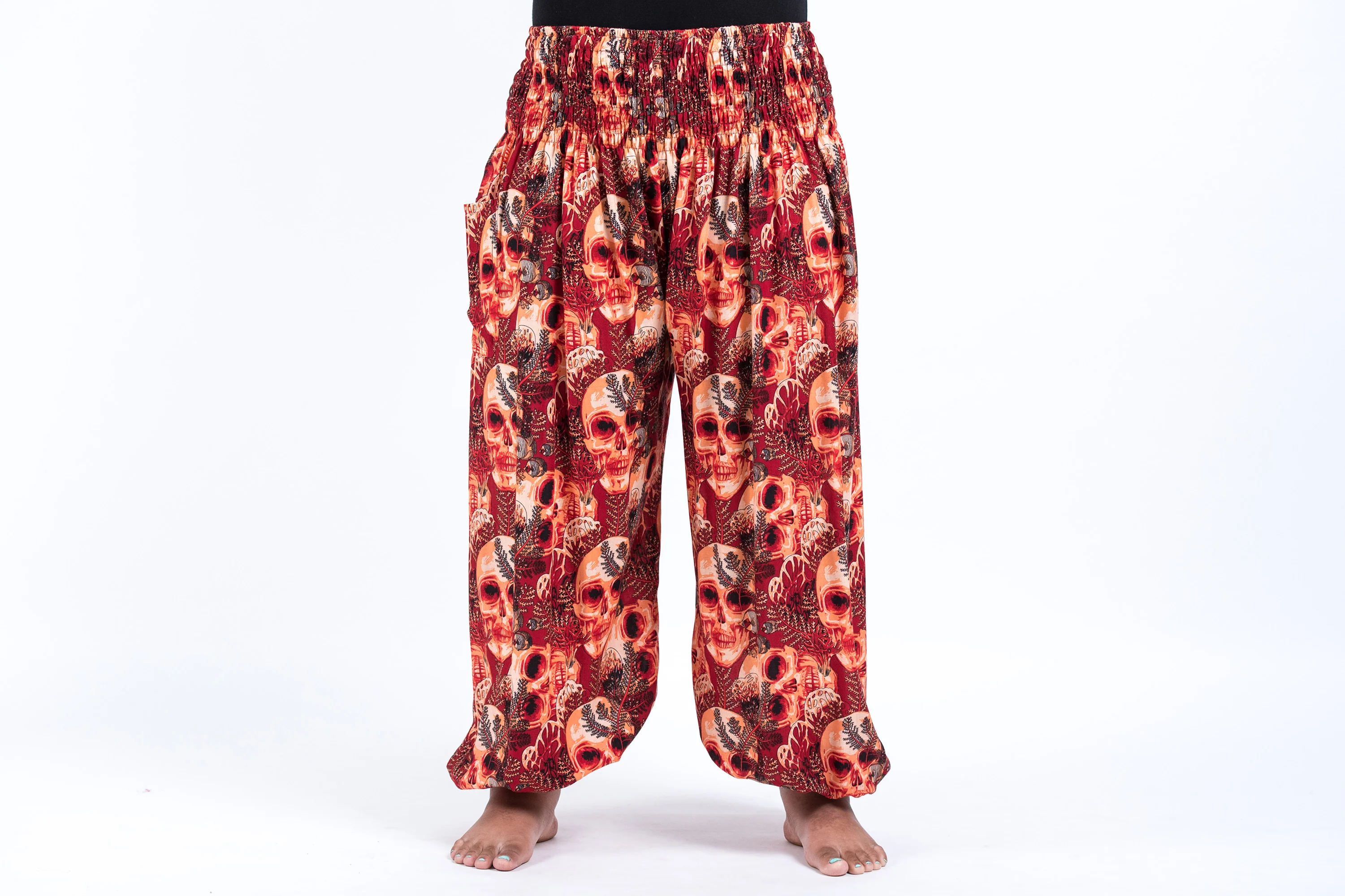 Plus Size Skulls Women's Harem Pants in Red