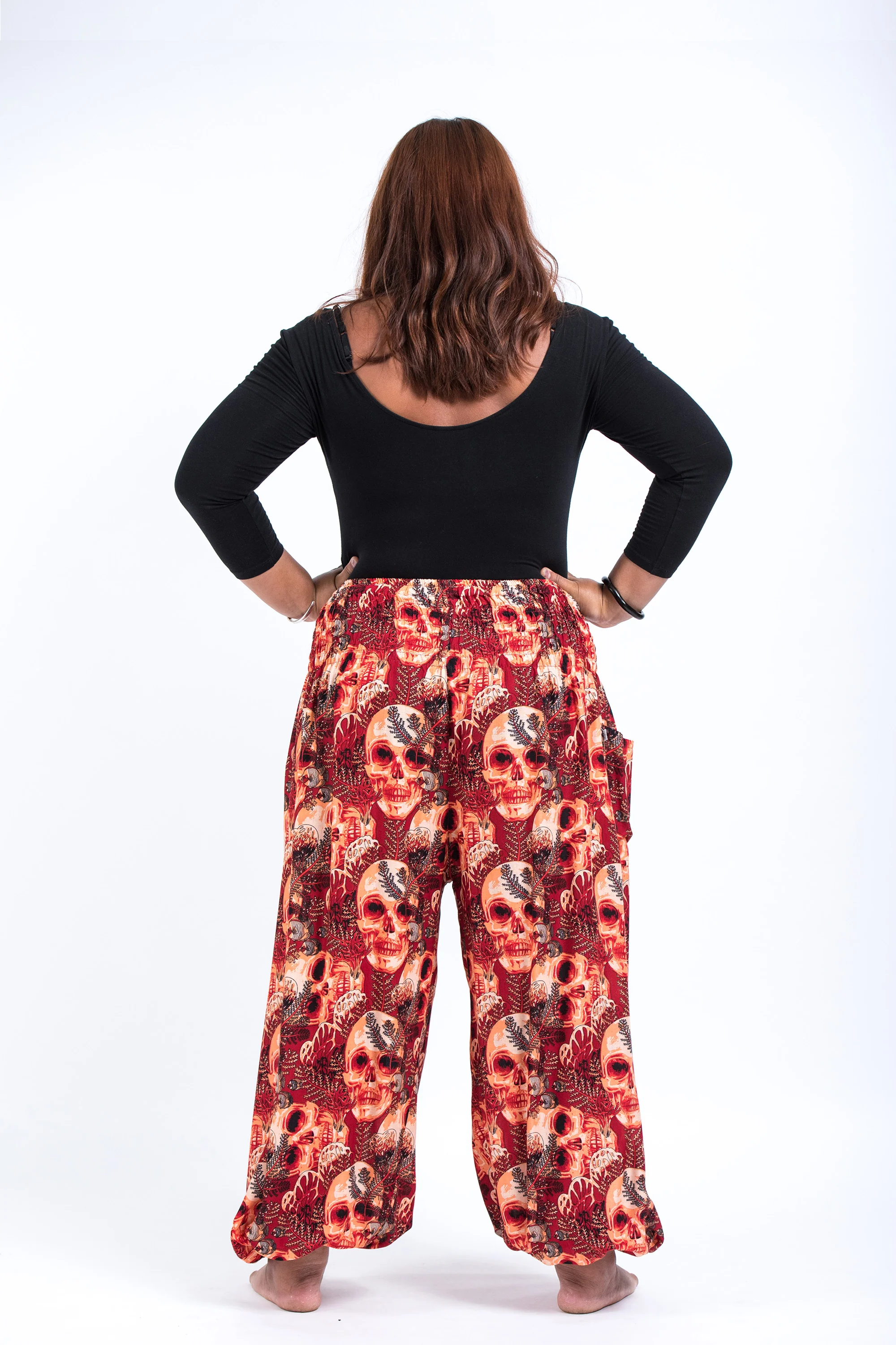 2604-Plus-Size-Skulls-Women-s-Harem-Pants-in-Red-4.webp Plus Size Skulls Women's Harem Pants in Red