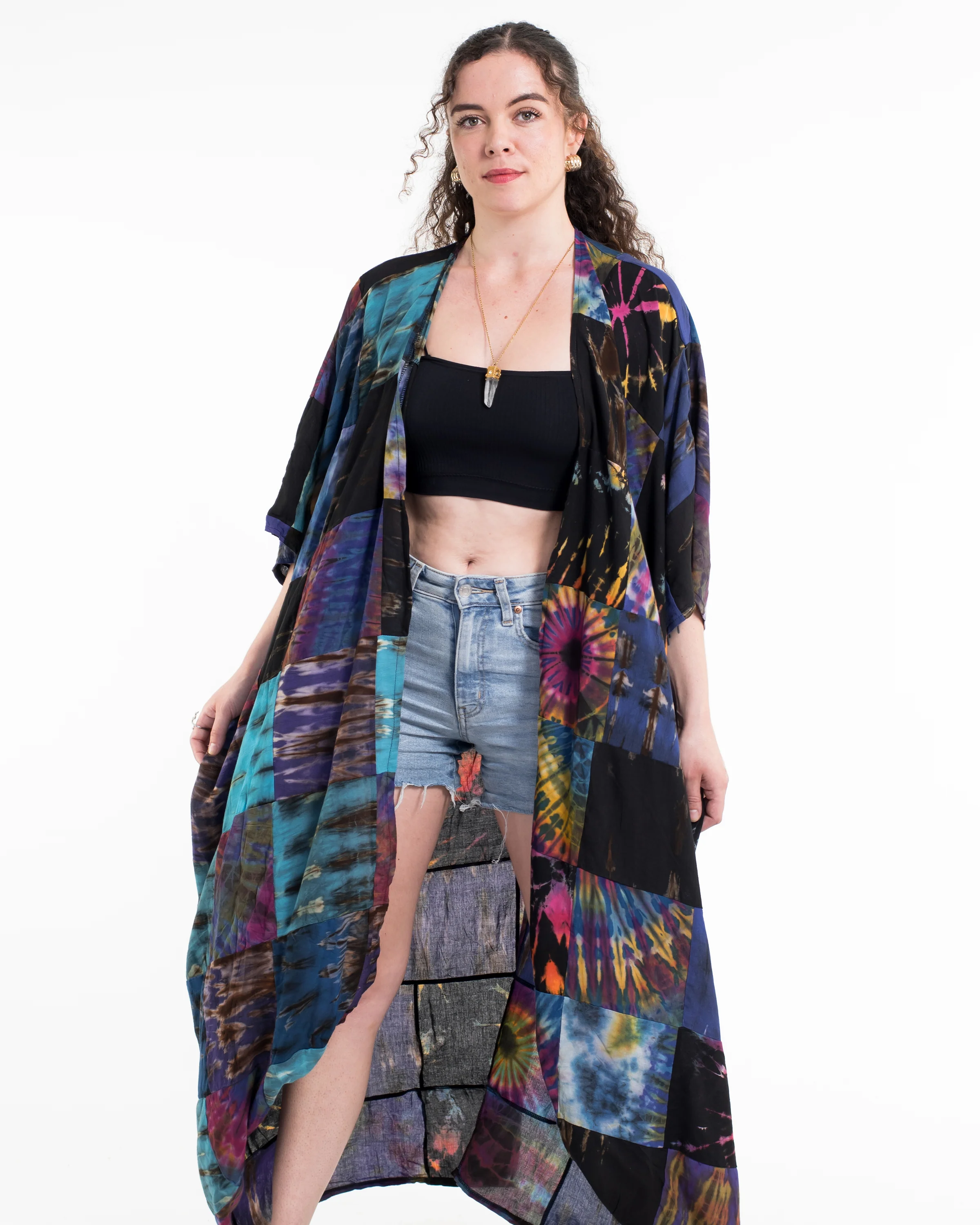 Tie Dye Patchwork Long Kimono Robe