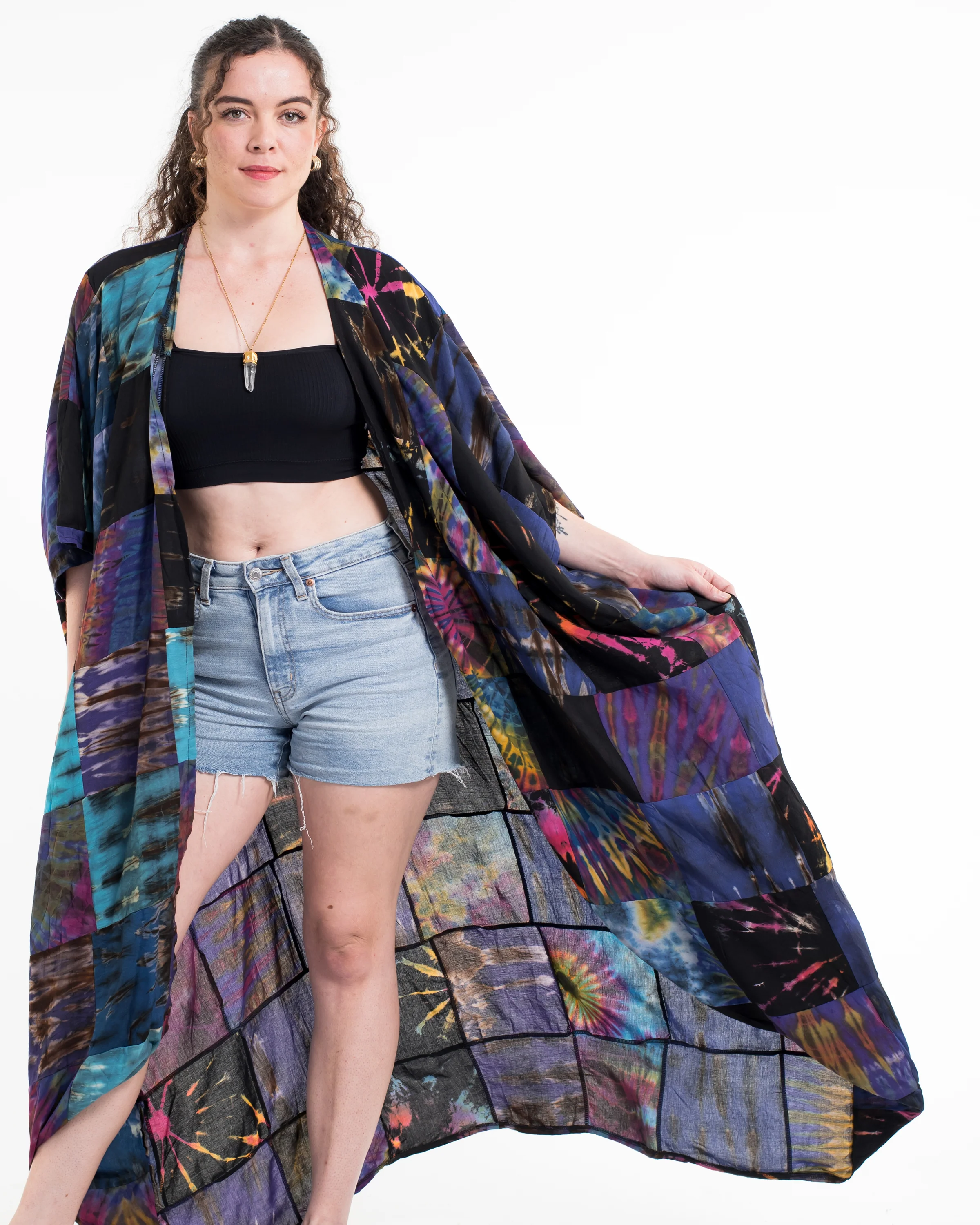 Tie Dye Patchwork Long Kimono Robe