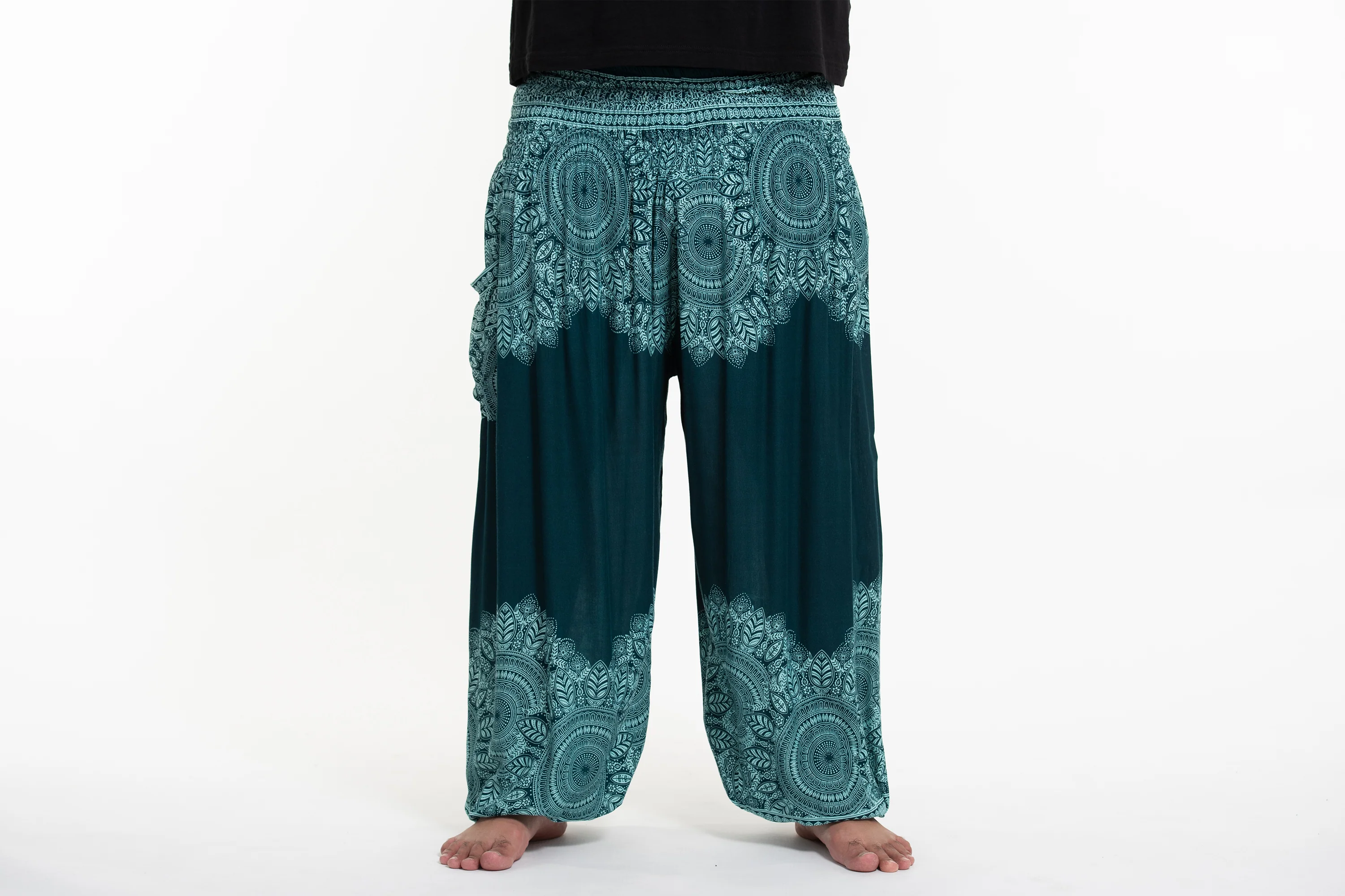 Plus Size Floral Mandalas Men's Harem Pants in Teal
