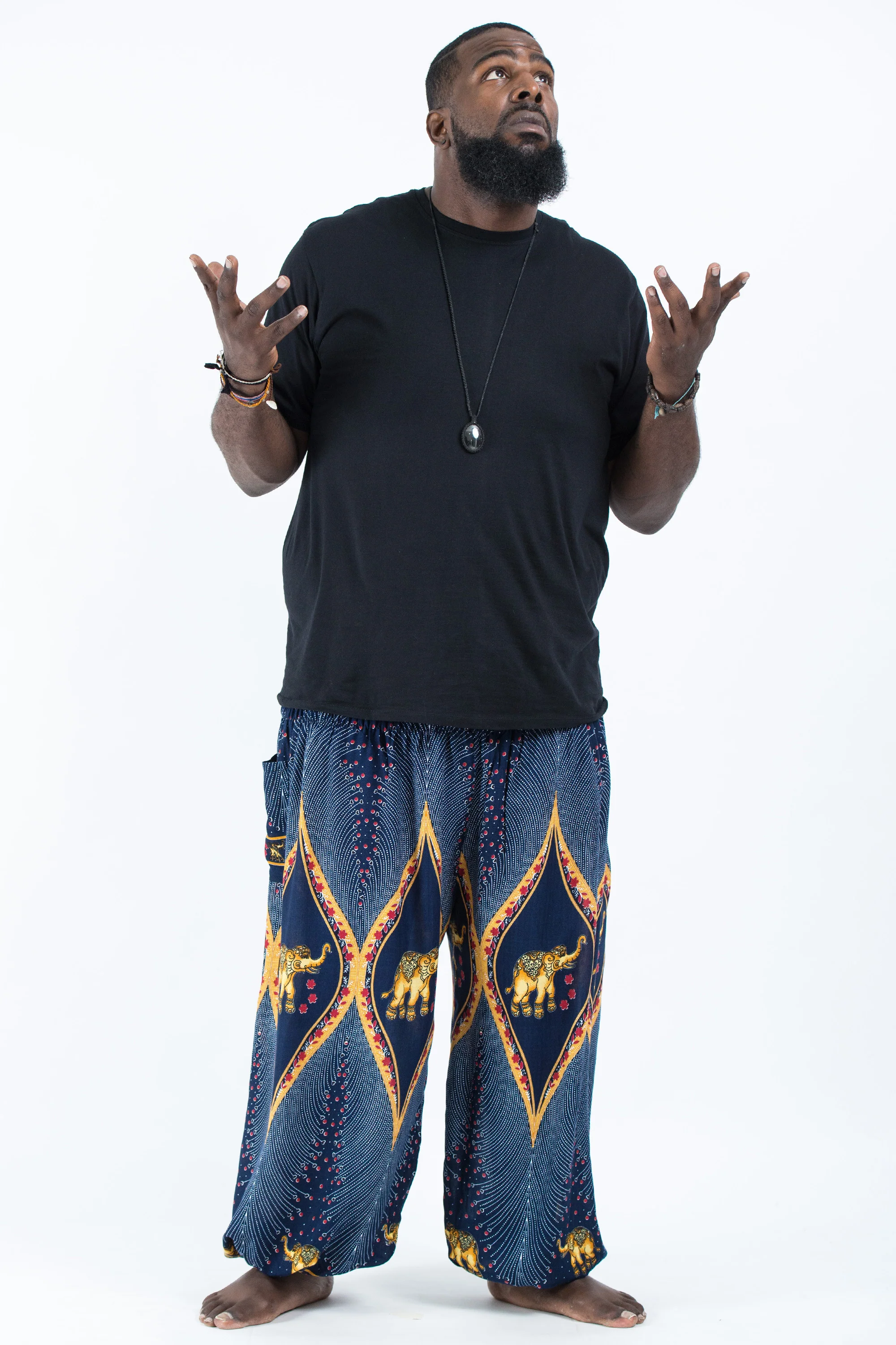 Plus Size Peacock Elephant Men's Elephant Pants in Blue