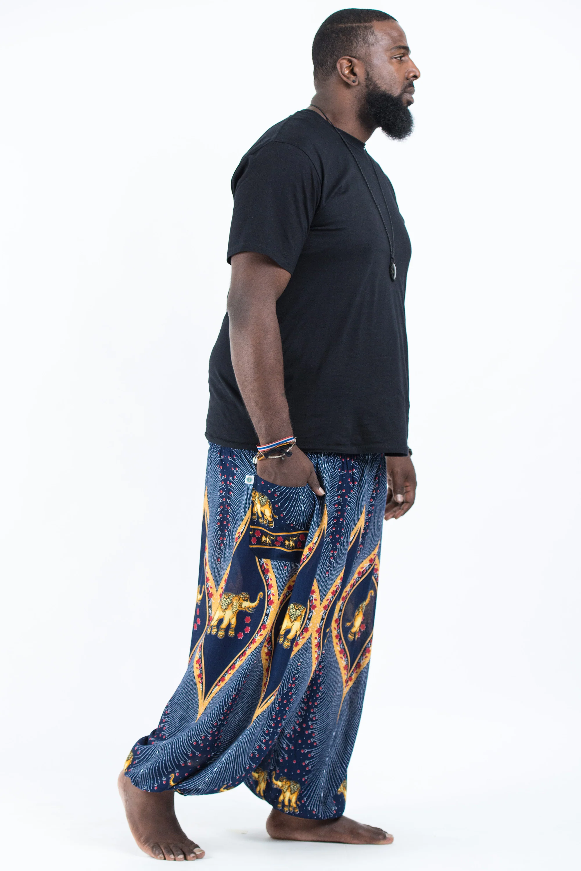 2607-Plus-Size-Peacock-Elephant-Men-s-Elephant-Pants-in-Blue-3.webp Plus Size Peacock Elephant Men's Elephant Pants in Blue