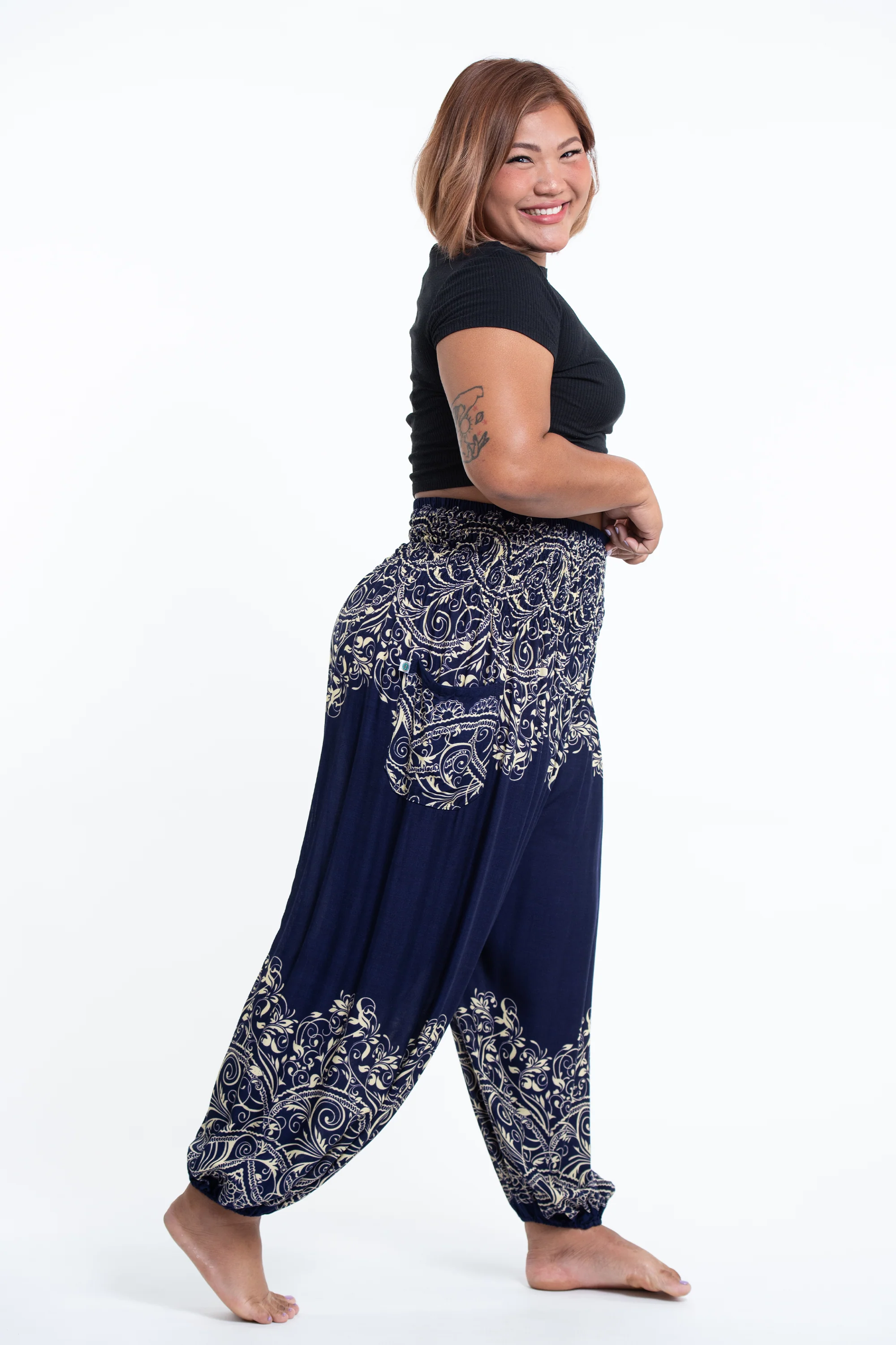 2609-Plus-Size-Vines-Women-s-Harem-Pants-in-Blue-3.webp Plus Size Vines Women's Harem Pants in Blue