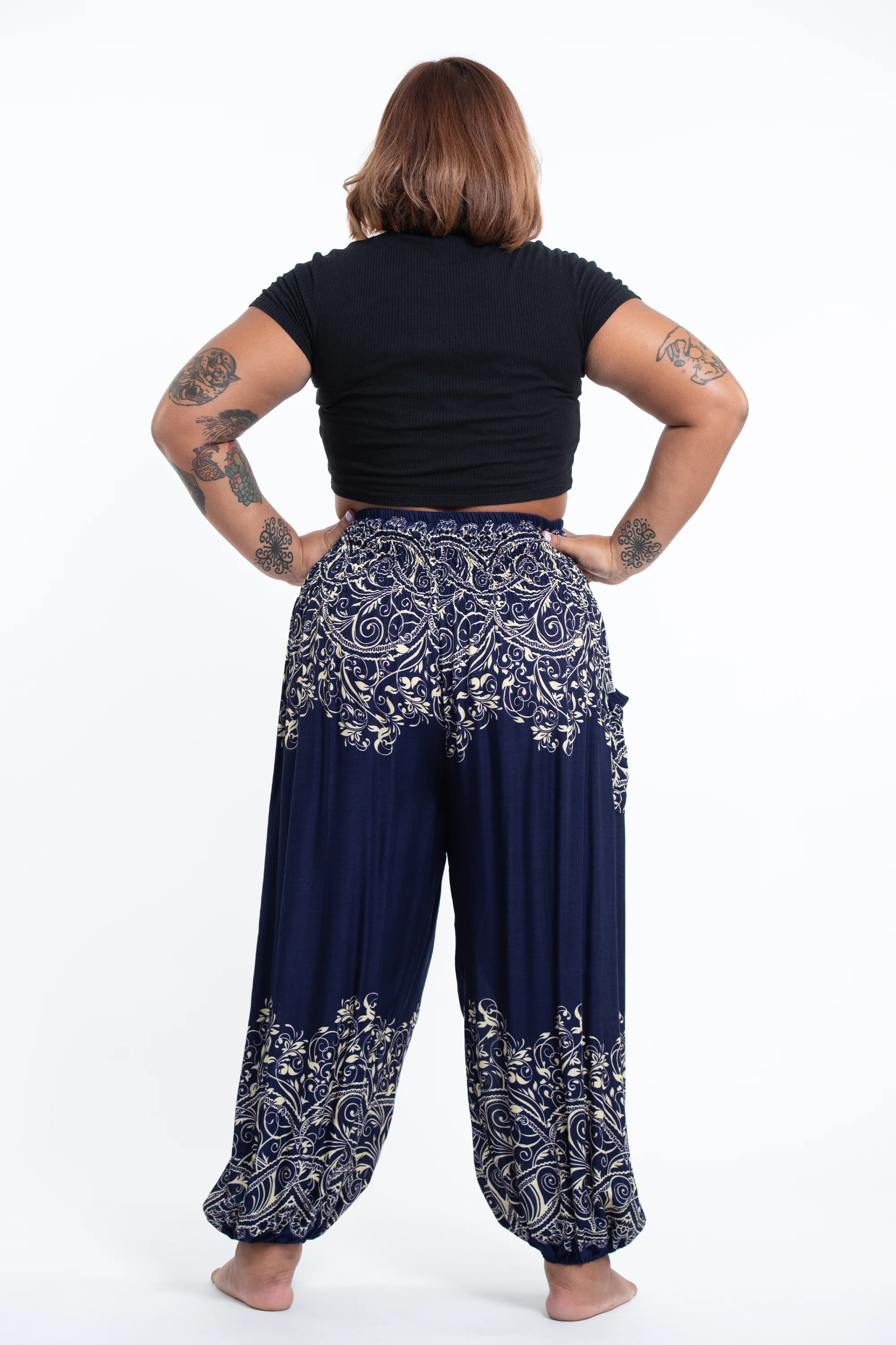 2609-Plus-Size-Vines-Women-s-Harem-Pants-in-Blue-4.webp Plus Size Vines Women's Harem Pants in Blue