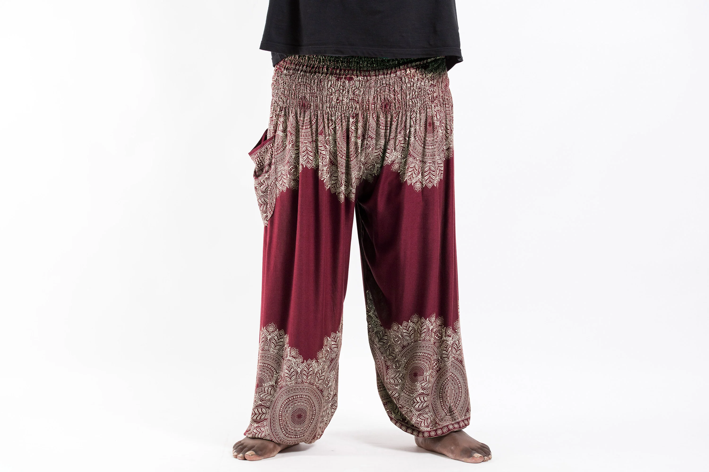Plus Size Floral Mandalas Men's Harem Pants in Maroon