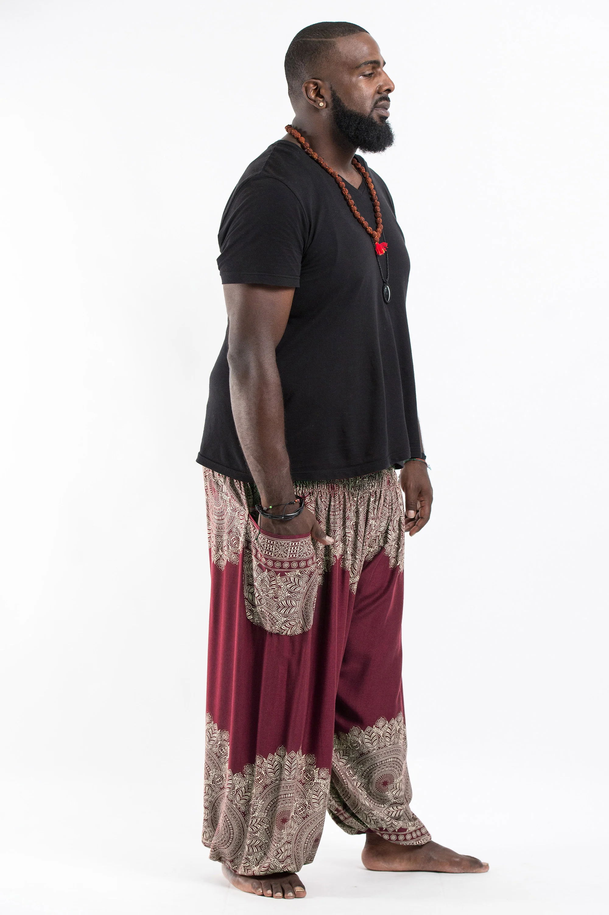 2610-Plus-Size-Floral-Mandalas-Men-s-Harem-Pants-in-Maroon-3.webp Plus Size Floral Mandalas Men's Harem Pants in Maroon
