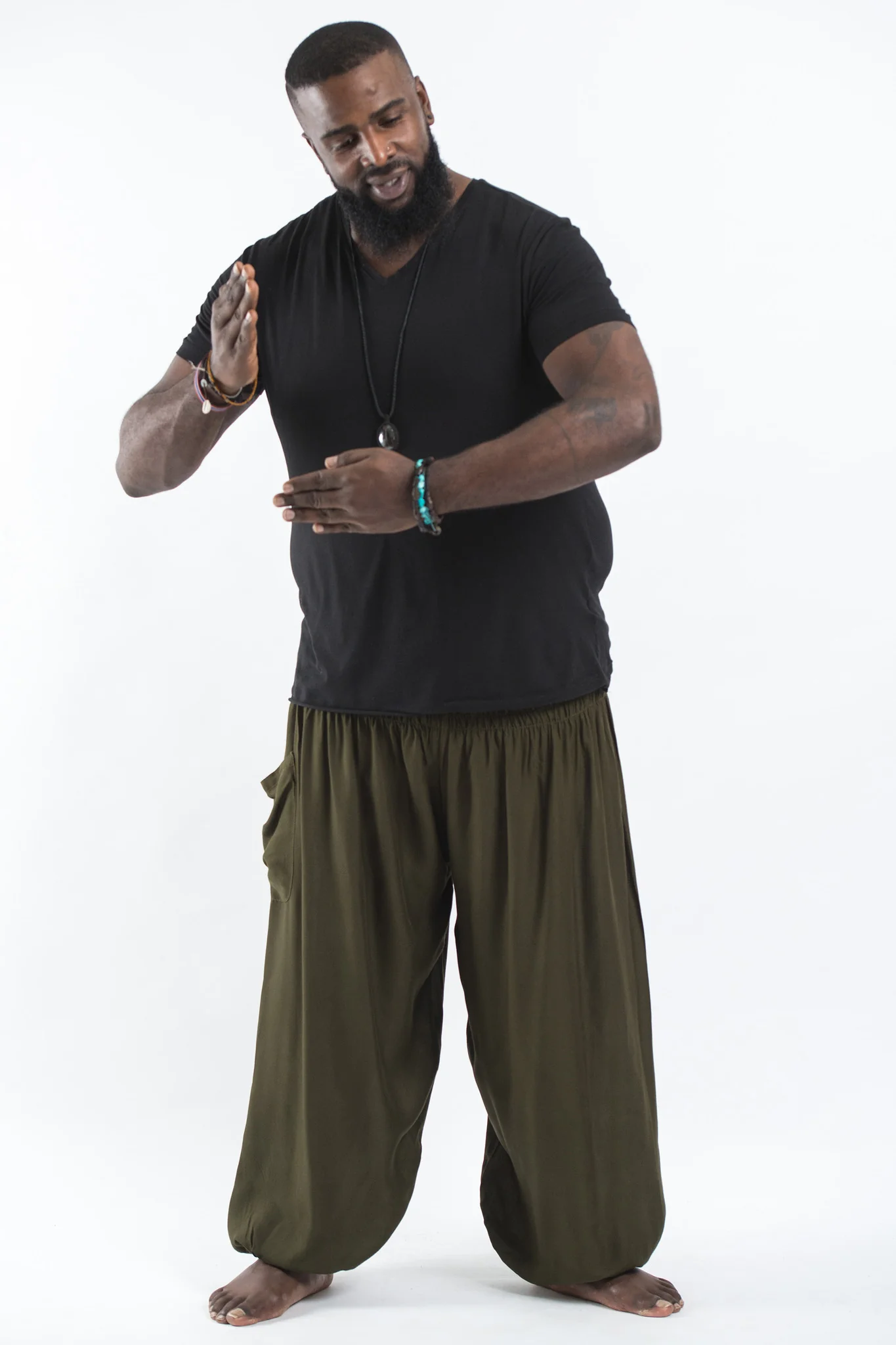 Plus Size Solid Color Men's Harem Pants in Green