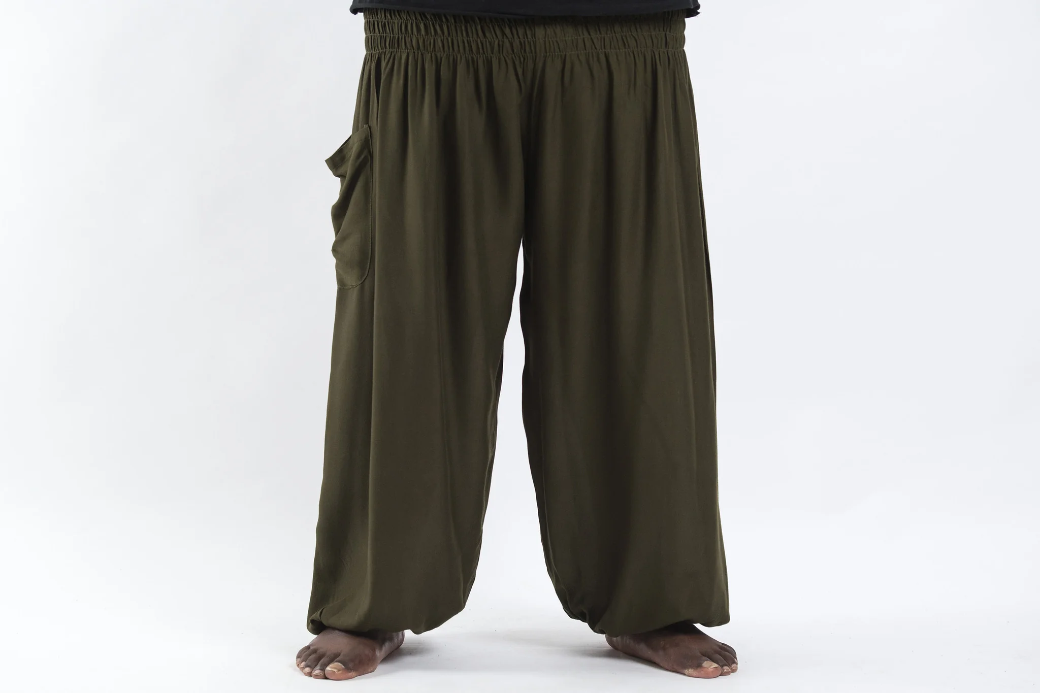 Plus Size Solid Color Men's Harem Pants in Green