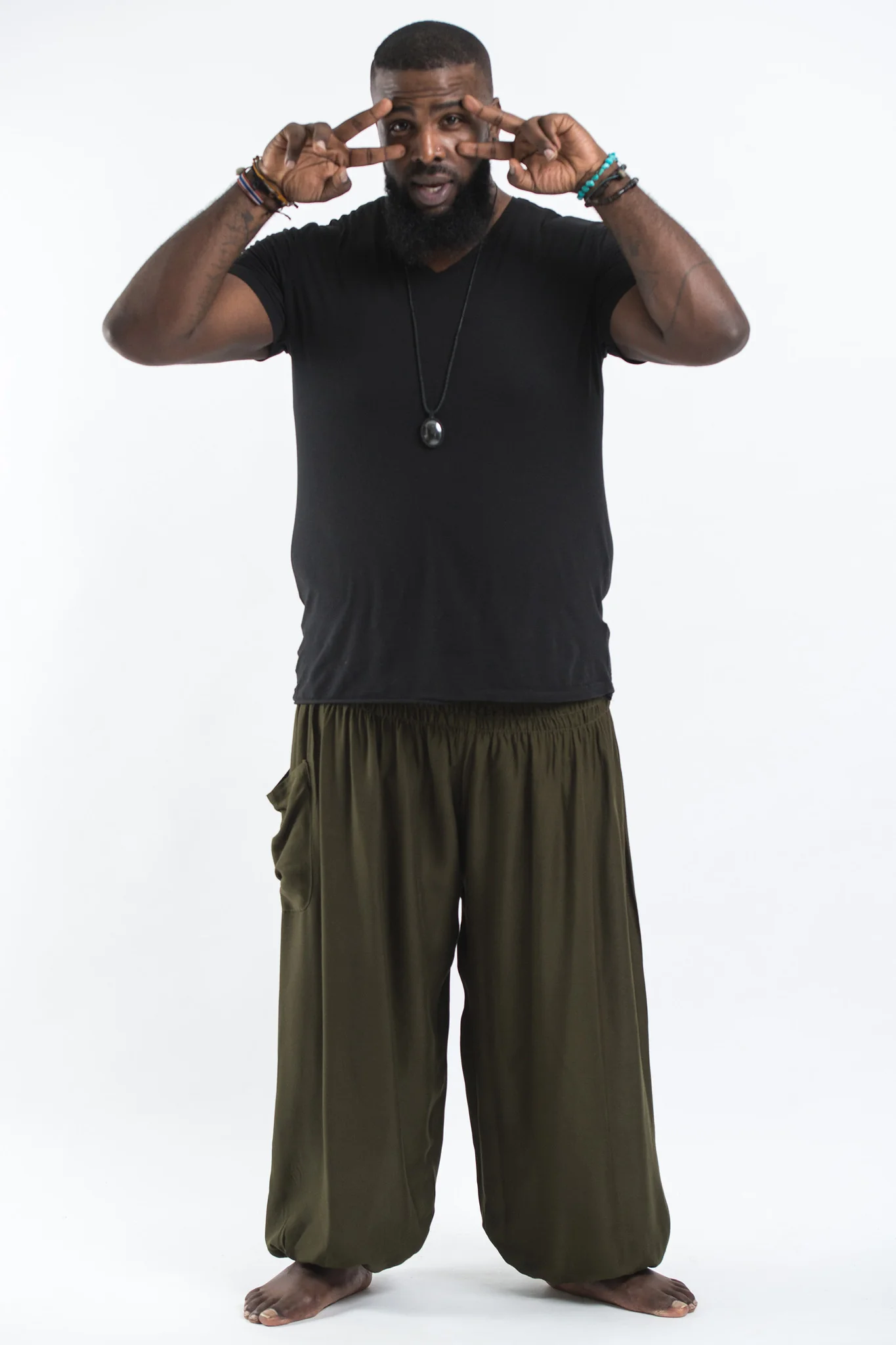 2611-Plus-Size-Solid-Color-Men-s-Harem-Pants-in-Green-4.webp Plus Size Solid Color Men's Harem Pants in Green