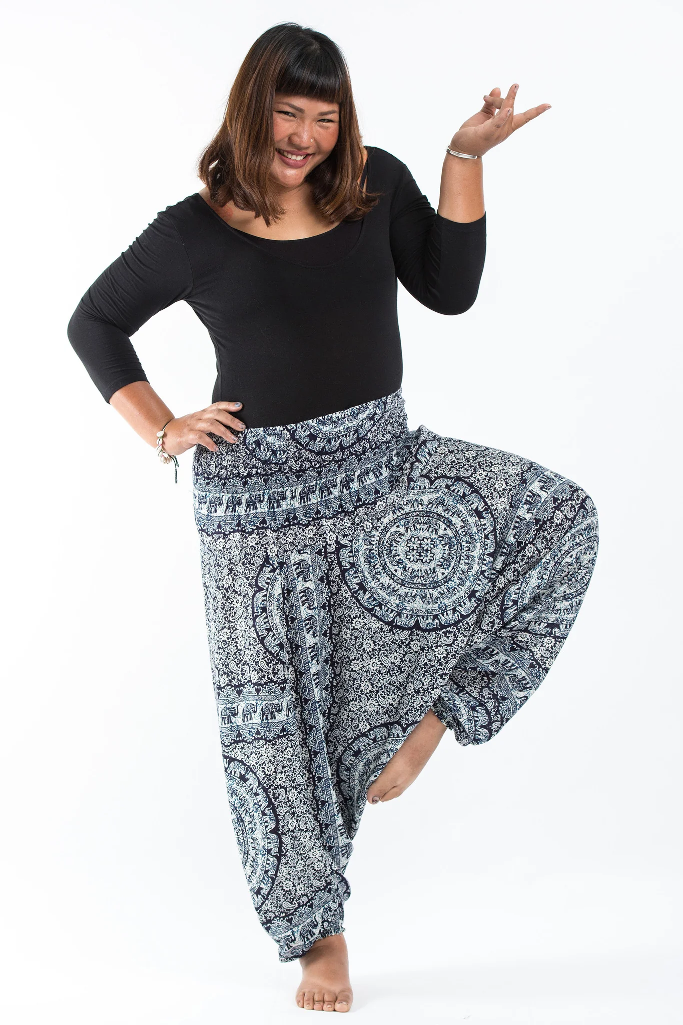 Plus Size Paisley Elephant 2-in-1 Jumpsuit Elephant Pants in Blue
