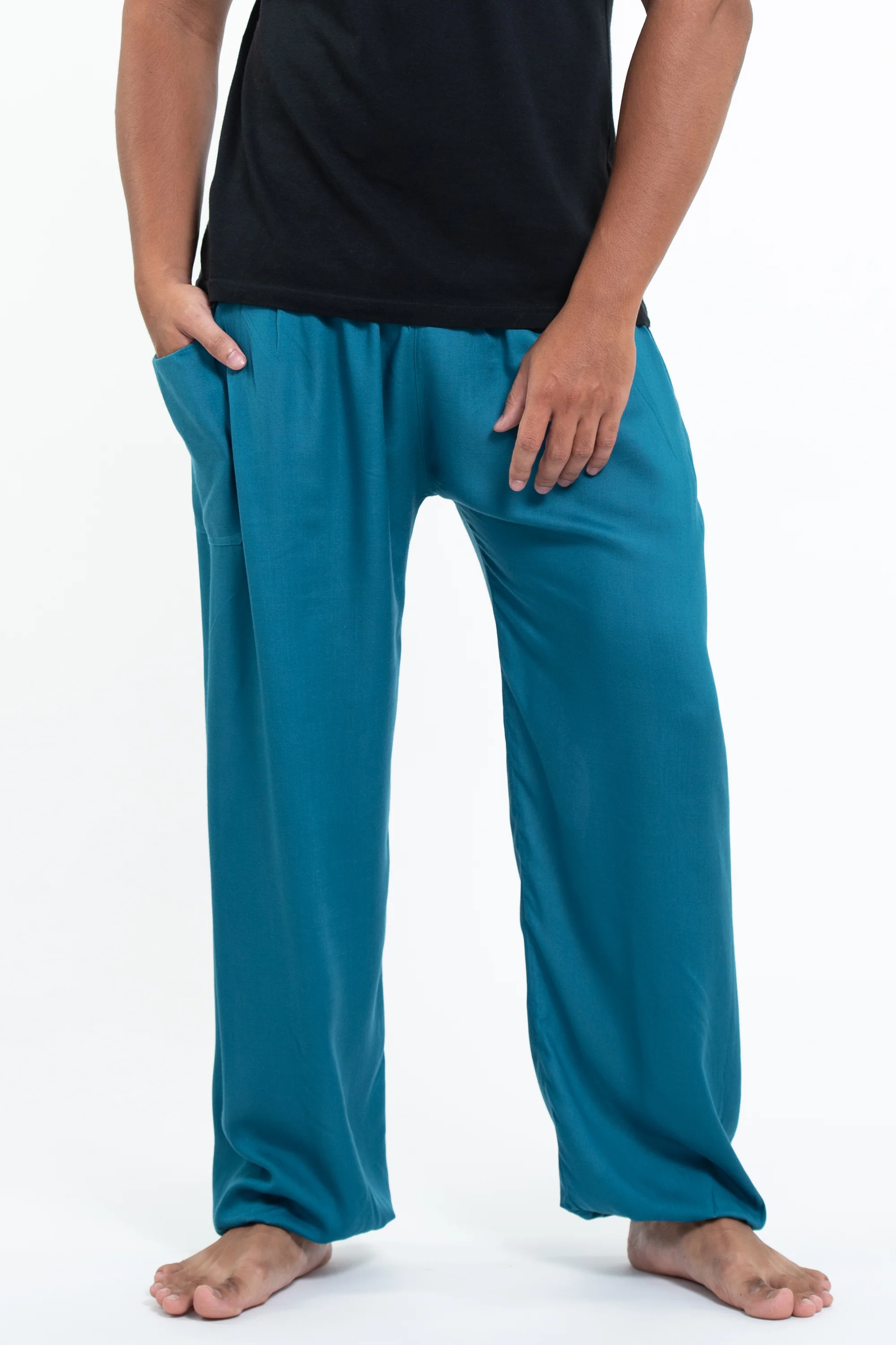 Solid Color Men's Tall Harem Pants in Aqua Blue