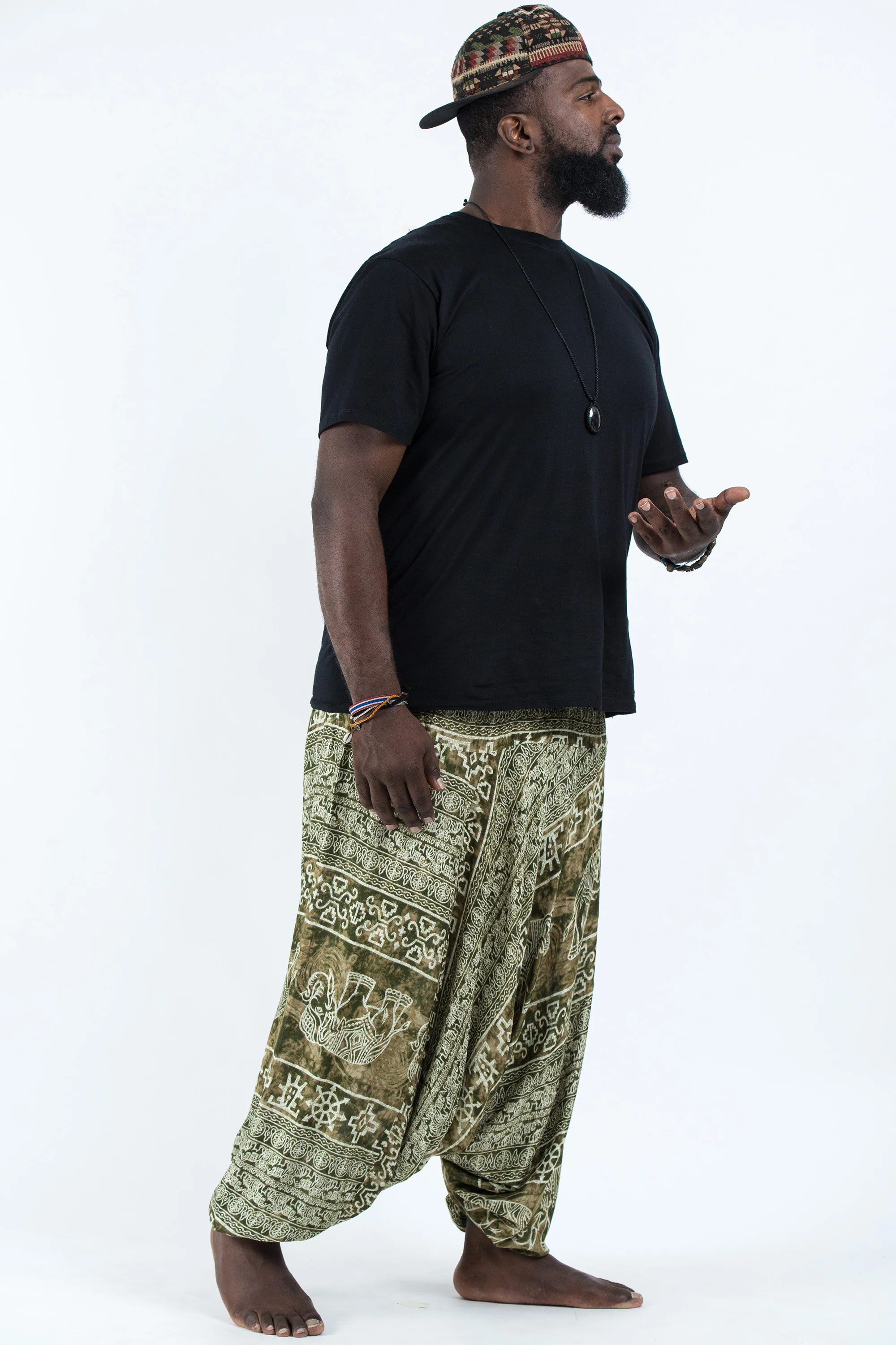 2619-Plus-Size-Marble-Elephant-Drop-Crotch-Men-s-Elephant-Pants-in-Olive-3.webp Plus Size Marble Elephant Drop Crotch Men's Elephant Pants in Olive