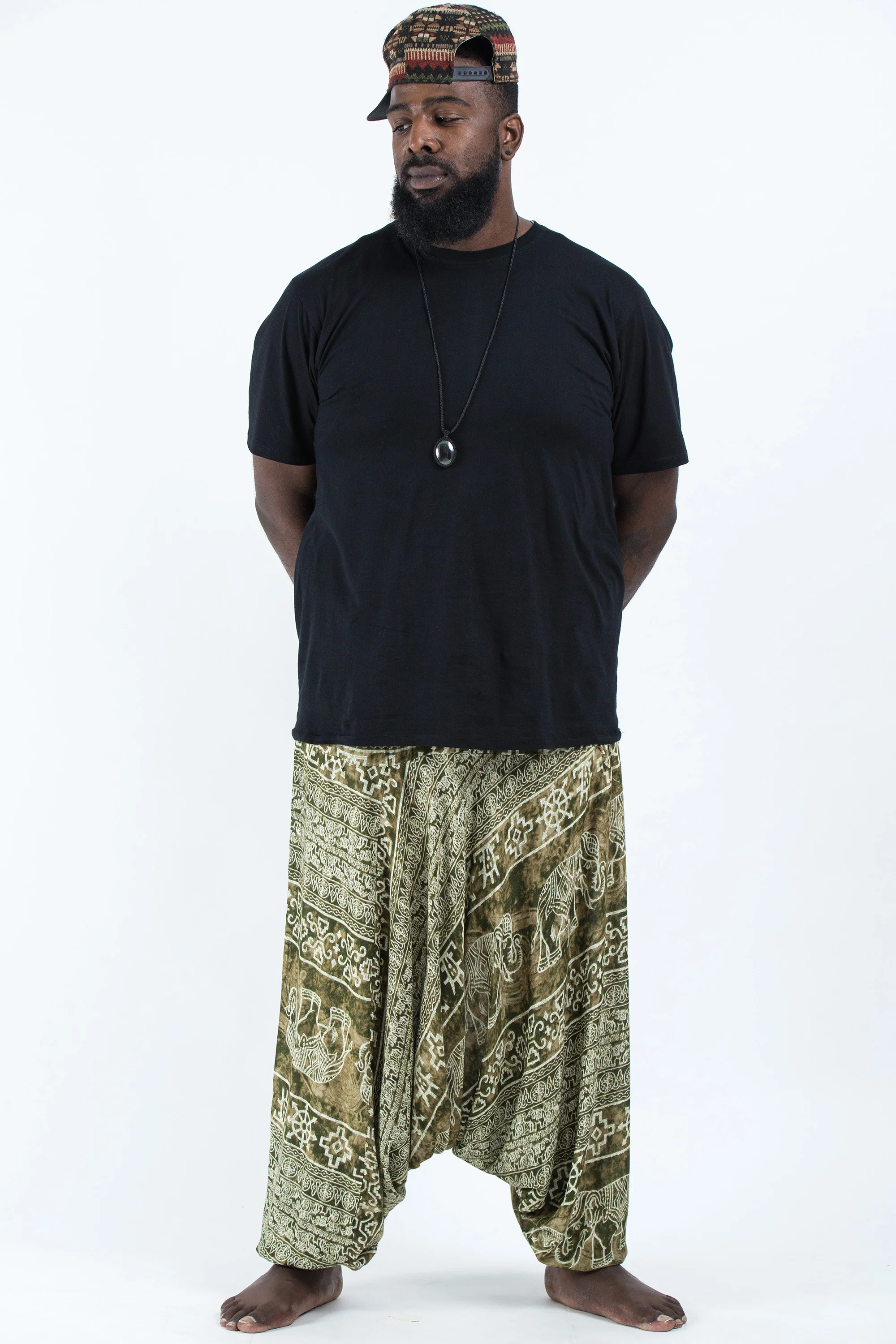 2619-Plus-Size-Marble-Elephant-Drop-Crotch-Men-s-Elephant-Pants-in-Olive-4.webp Plus Size Marble Elephant Drop Crotch Men's Elephant Pants in Olive