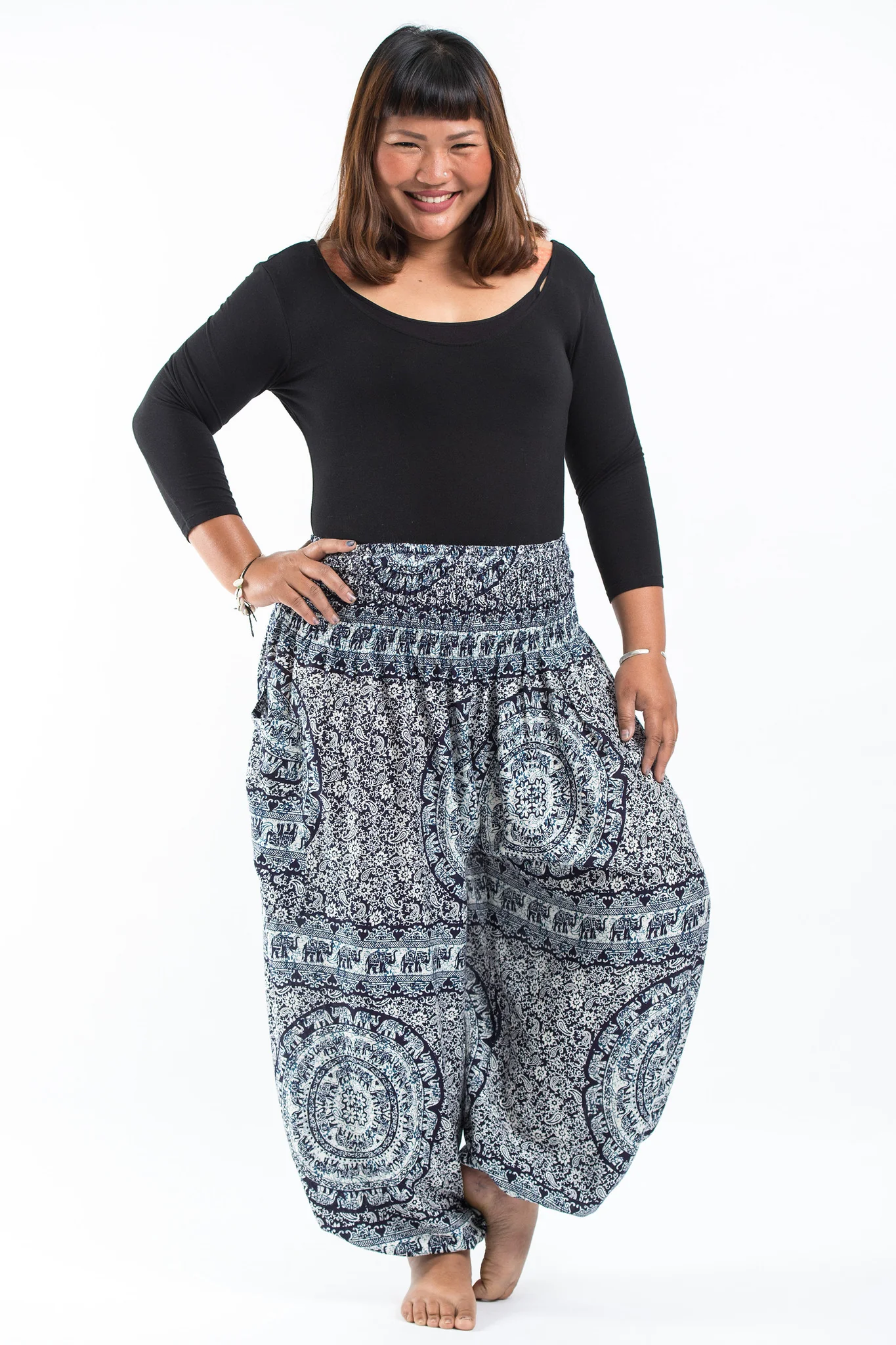Plus Size Paisley Elephant Women's Elephant Pants in Blue