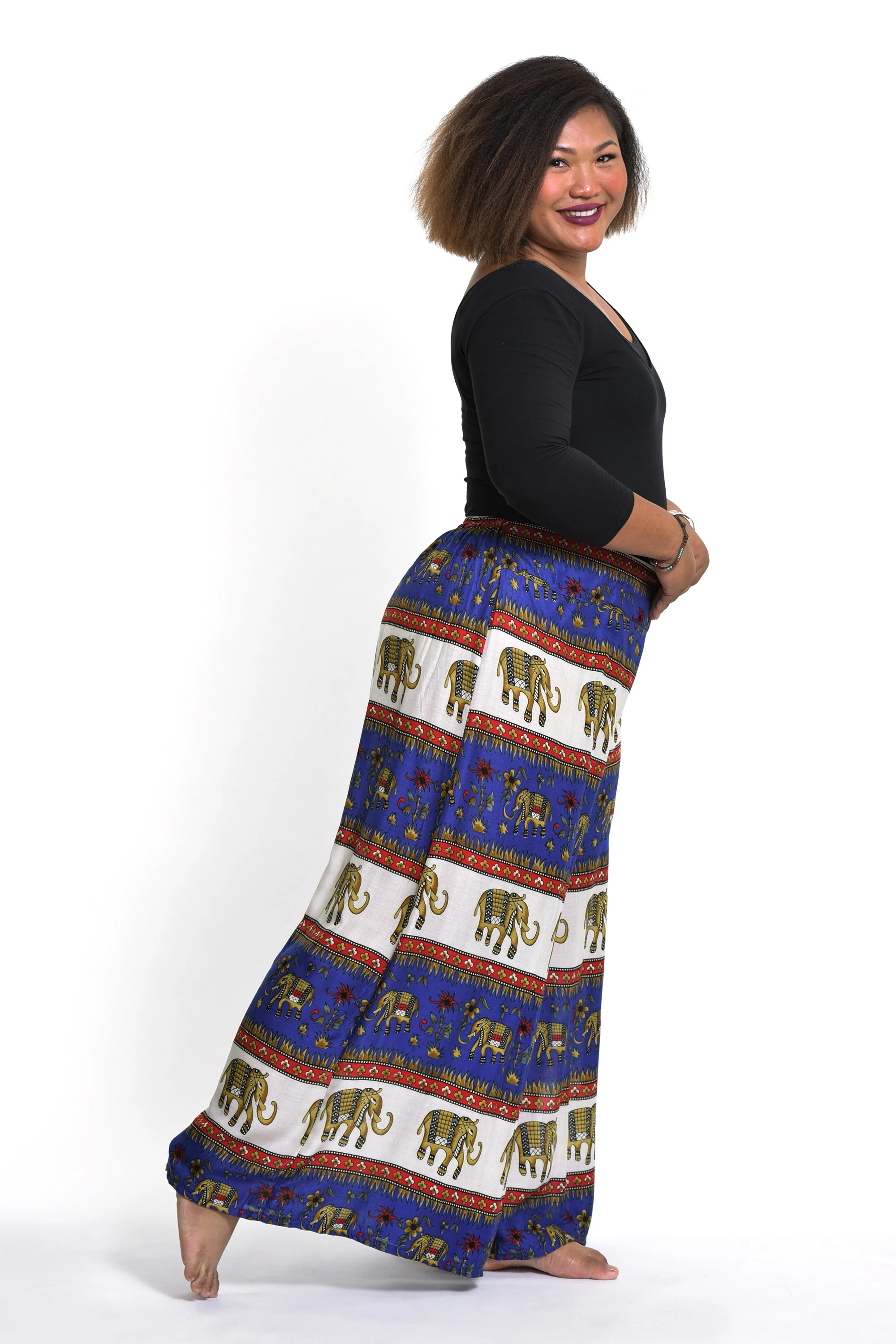 Plus Size Elephant Bliss Palazzo Style Elephant Pants in Blue