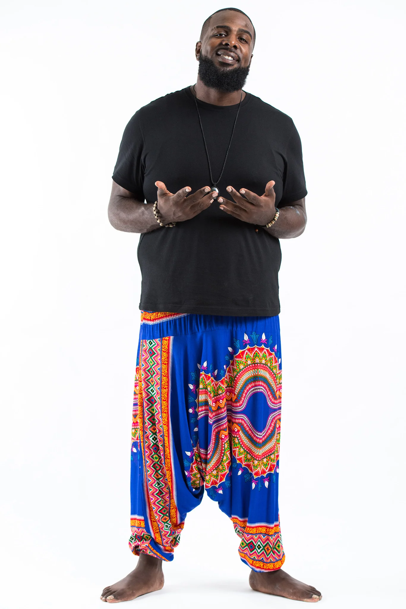 Plus Size Dashiki Prints Drop Crotch Men's Harem Pants in Blue
