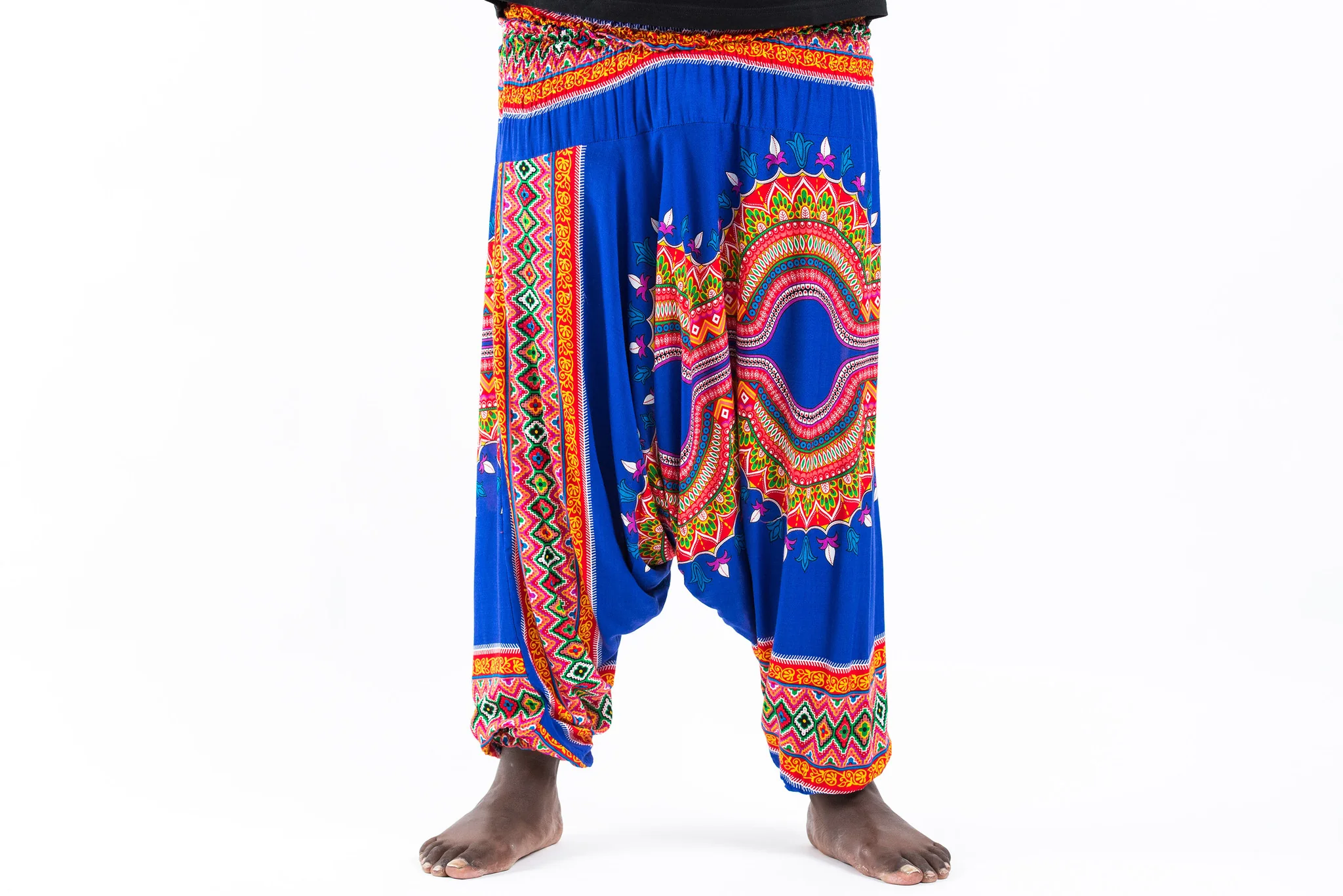Plus Size Dashiki Prints Drop Crotch Men's Harem Pants in Blue