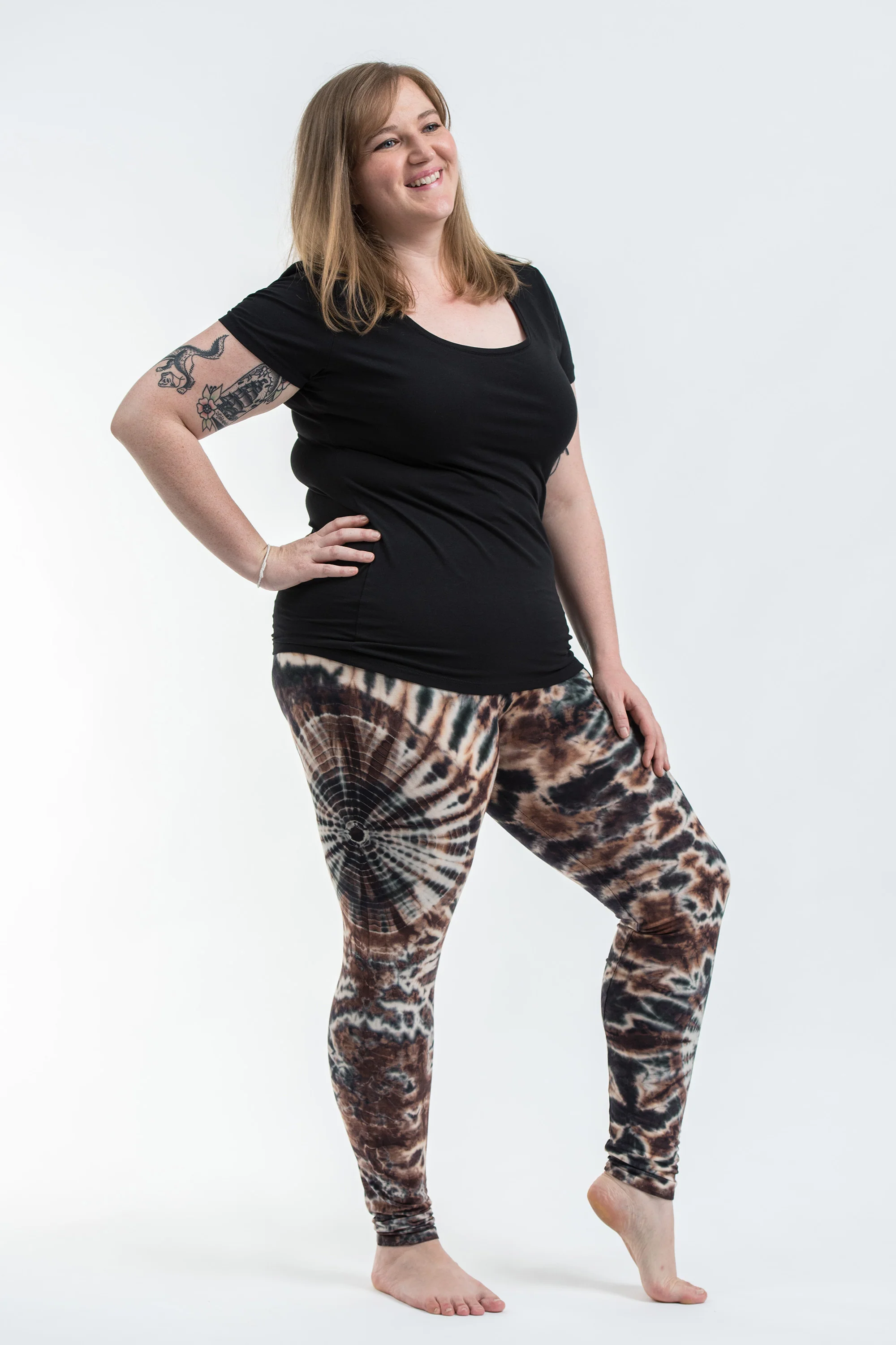 2624-Plus-Size-Swirls-Tie-Dye-Cotton-Leggings-in-Tan-3.webp Plus Size Swirls Tie Dye Cotton Leggings in Tan