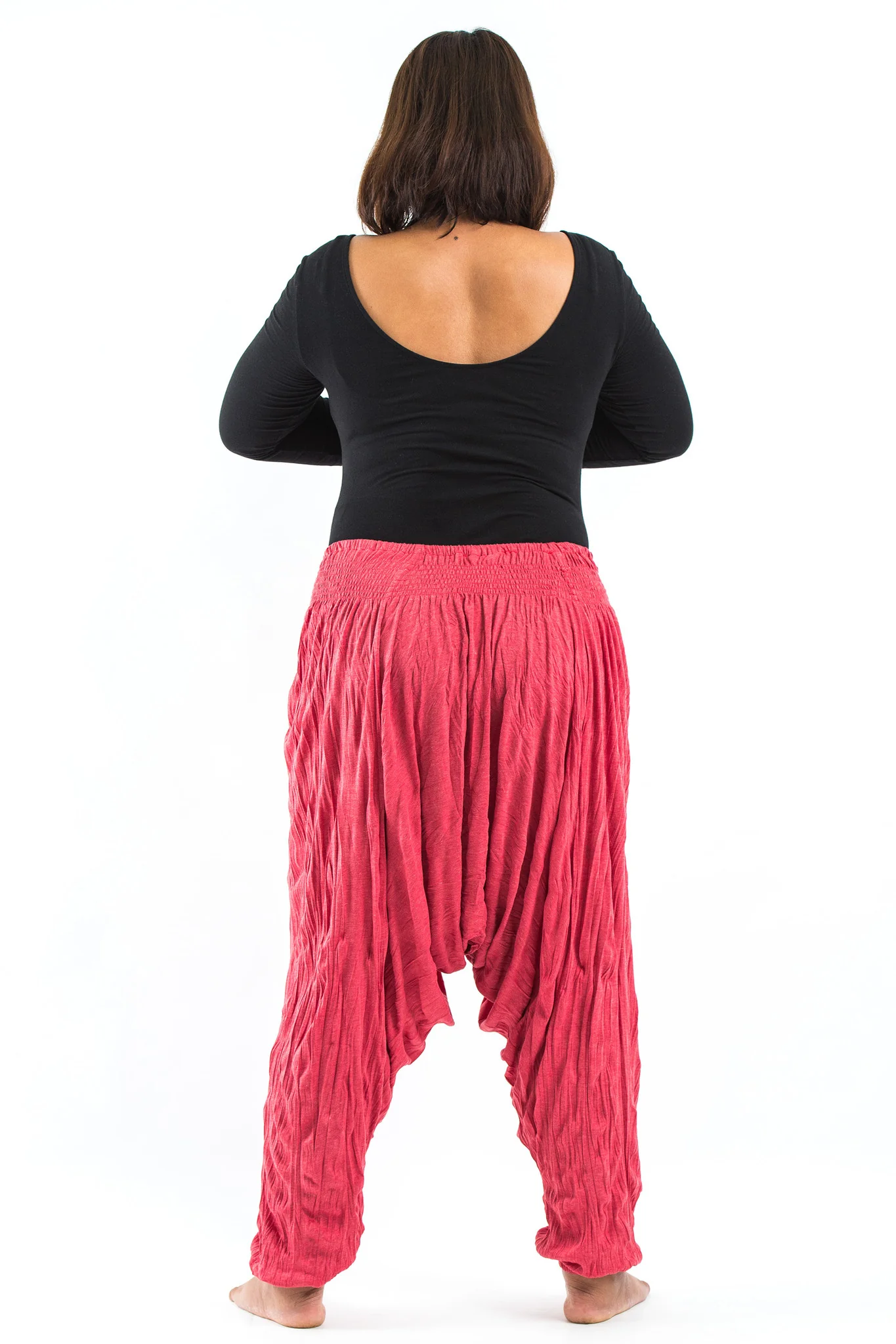 2626-Plus-Size-Crinkled-Cotton-Harem-Pants-in-Red-4.webp Plus Size Crinkled Cotton Harem Pants in Red