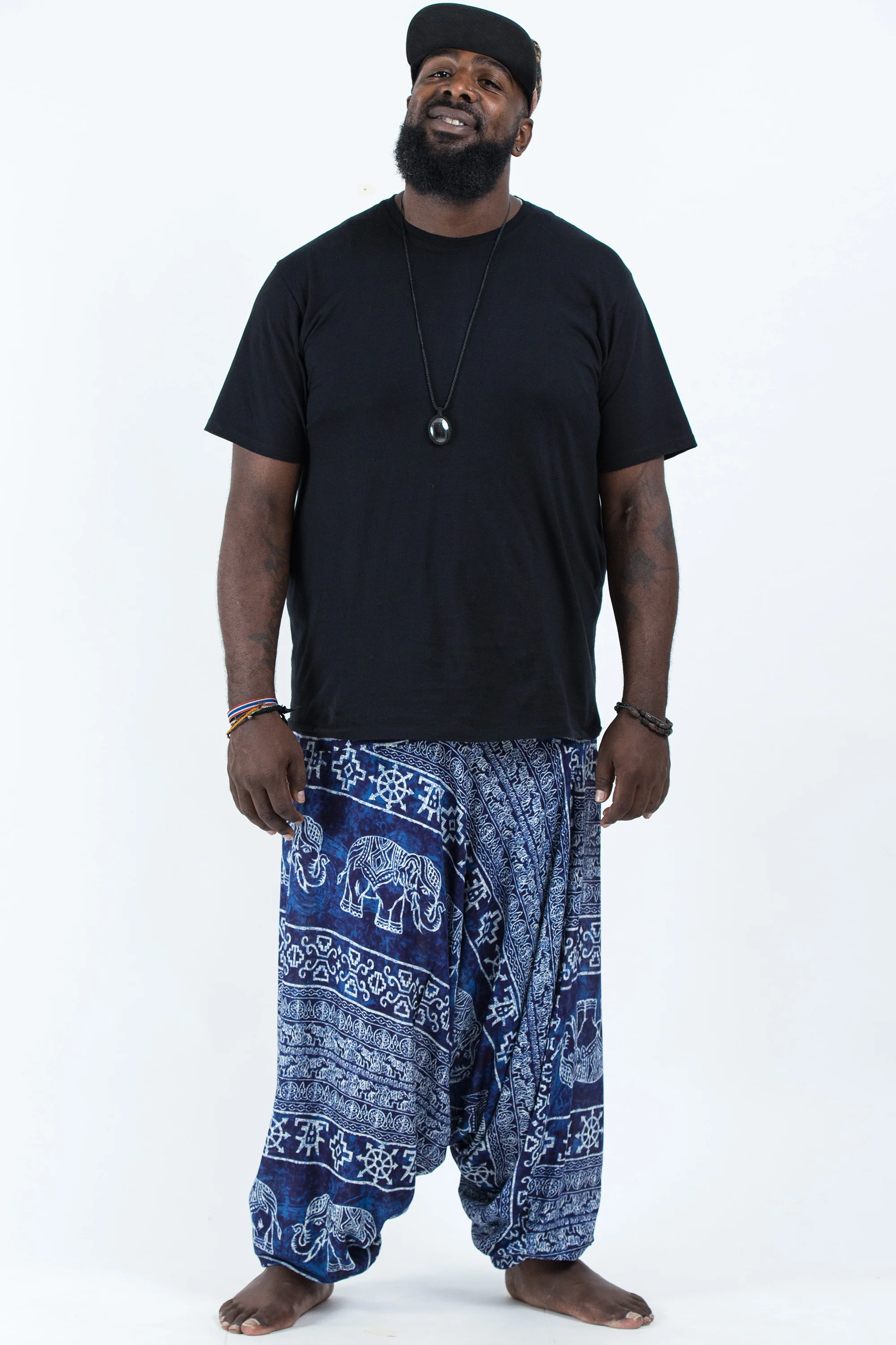 Plus Size Marble Elephant Drop Crotch Men's Elephant Pants in Blue