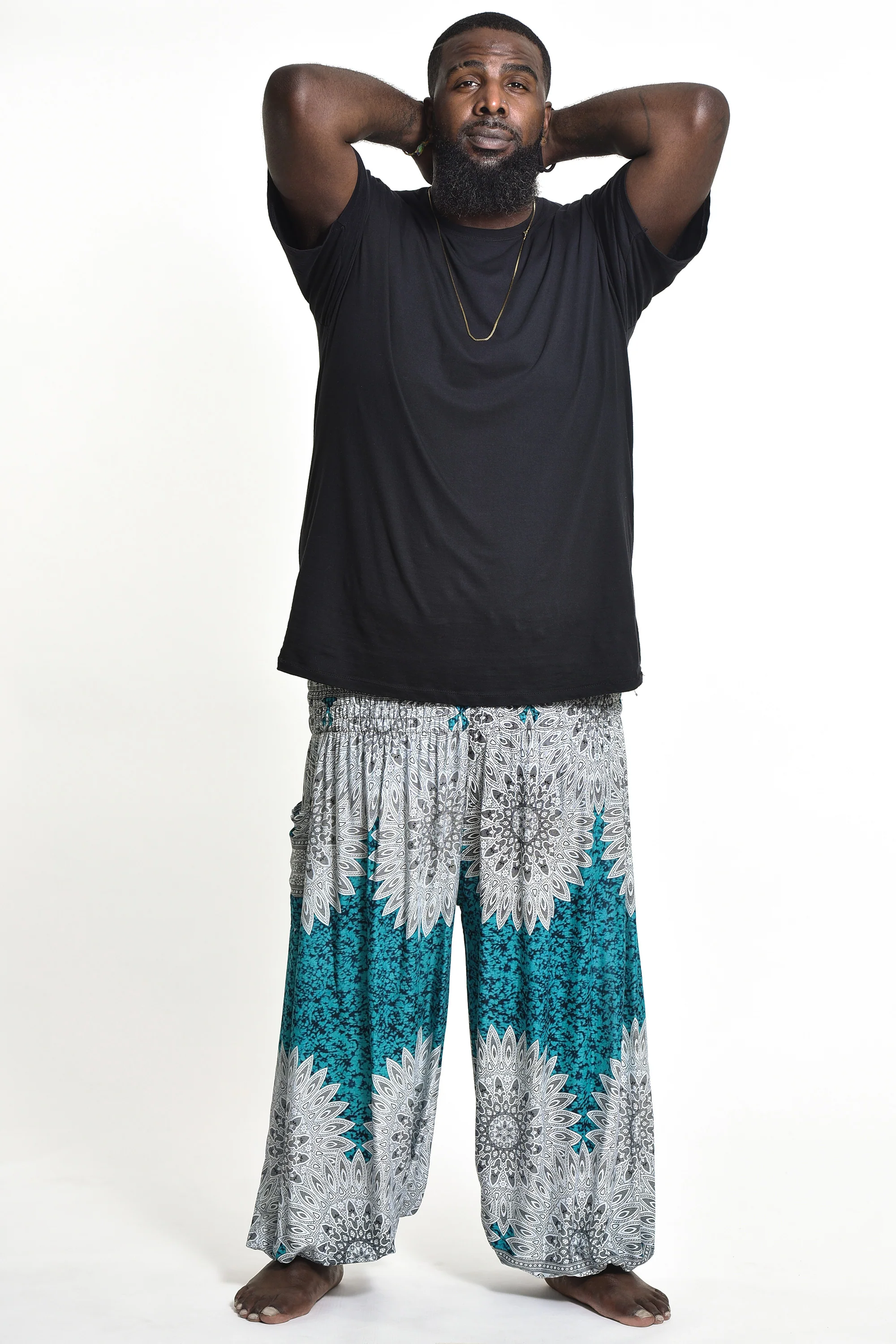 Plus Size Marble Mandalas Men's Harem Pants in Turquoise