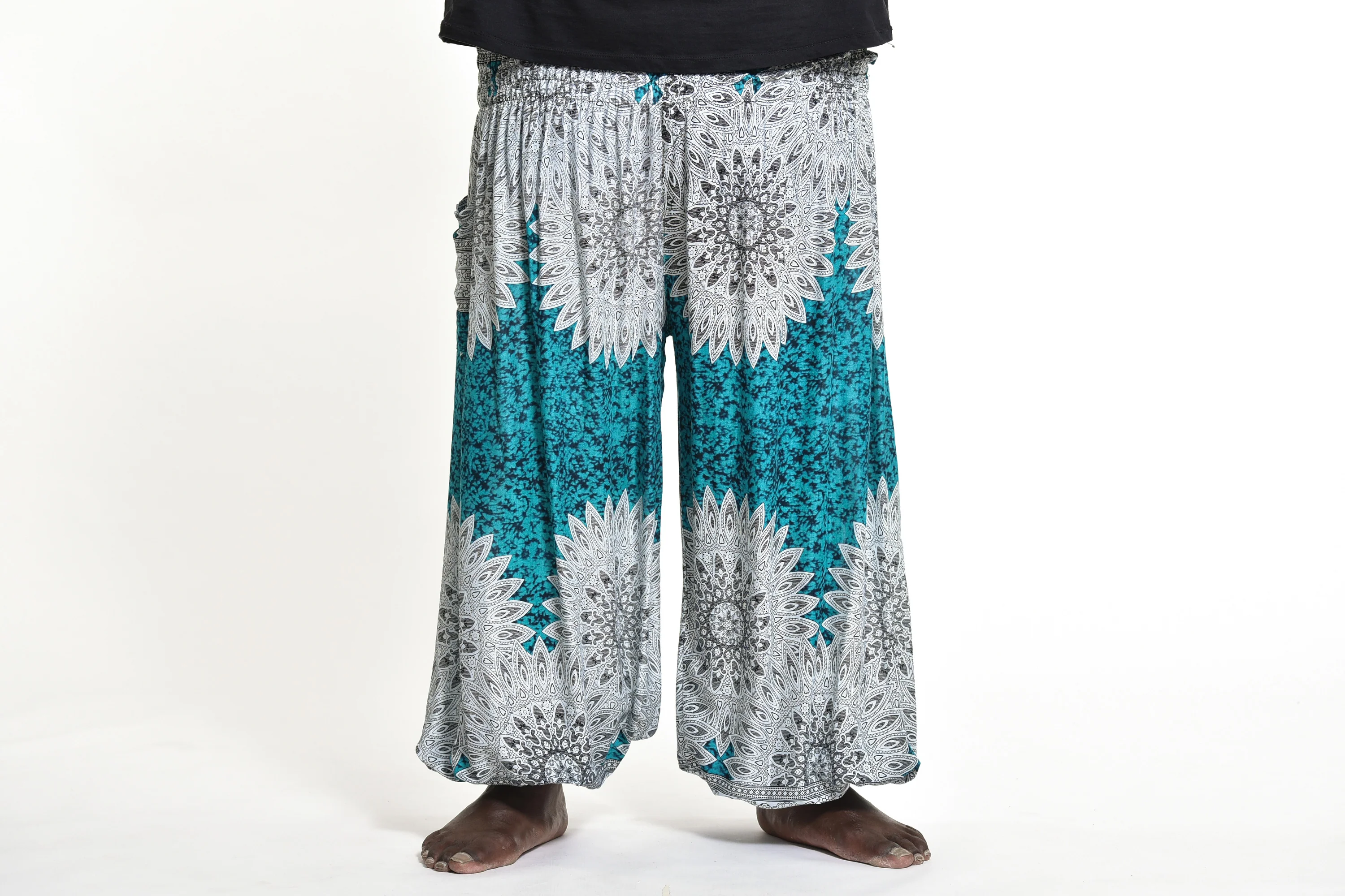 Plus Size Marble Mandalas Men's Harem Pants in Turquoise