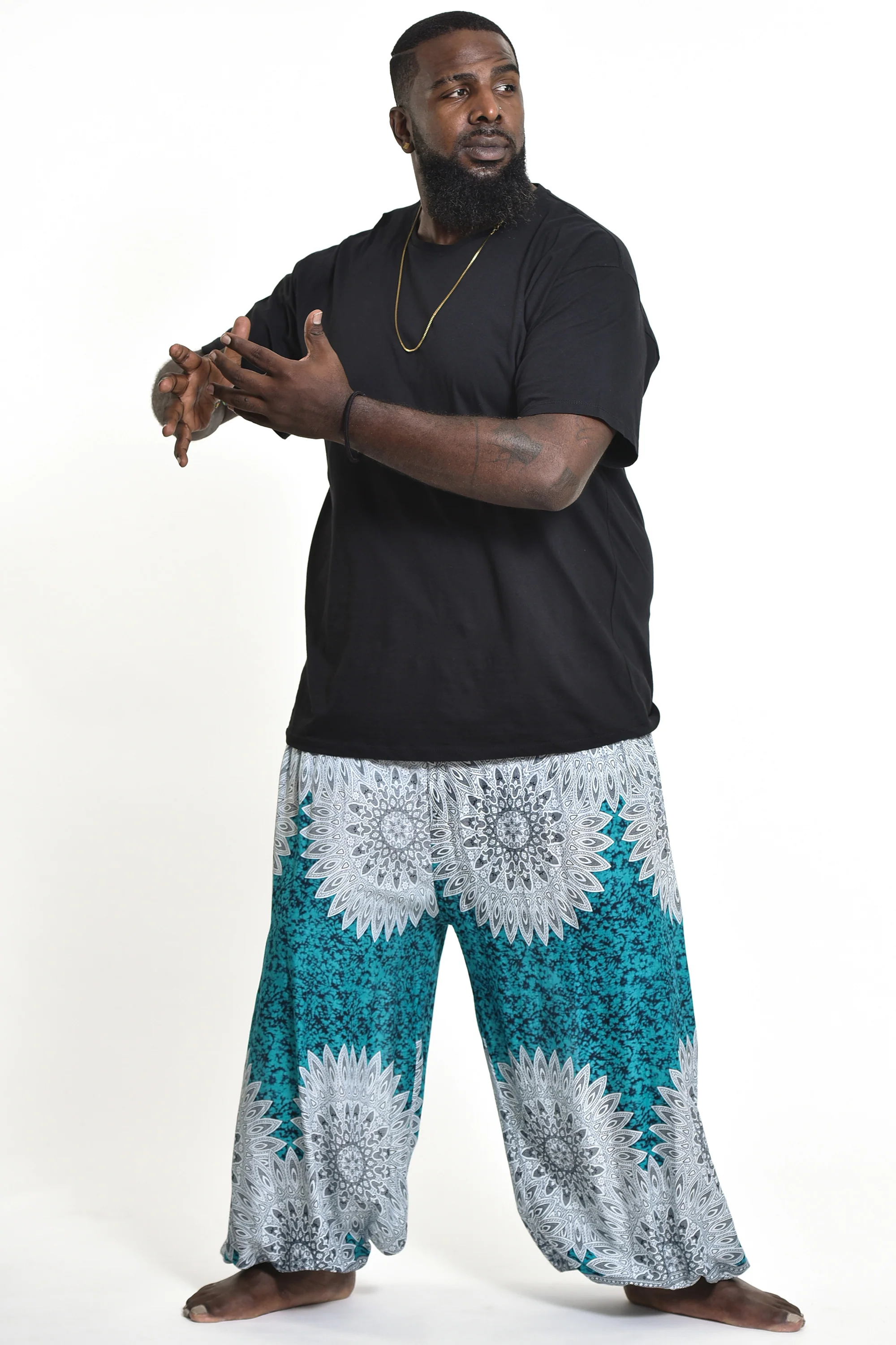 2630-Plus-Size-Marble-Mandalas-Men-s-Harem-Pants-in-Turquoise-3.webp Plus Size Marble Mandalas Men's Harem Pants in Turquoise