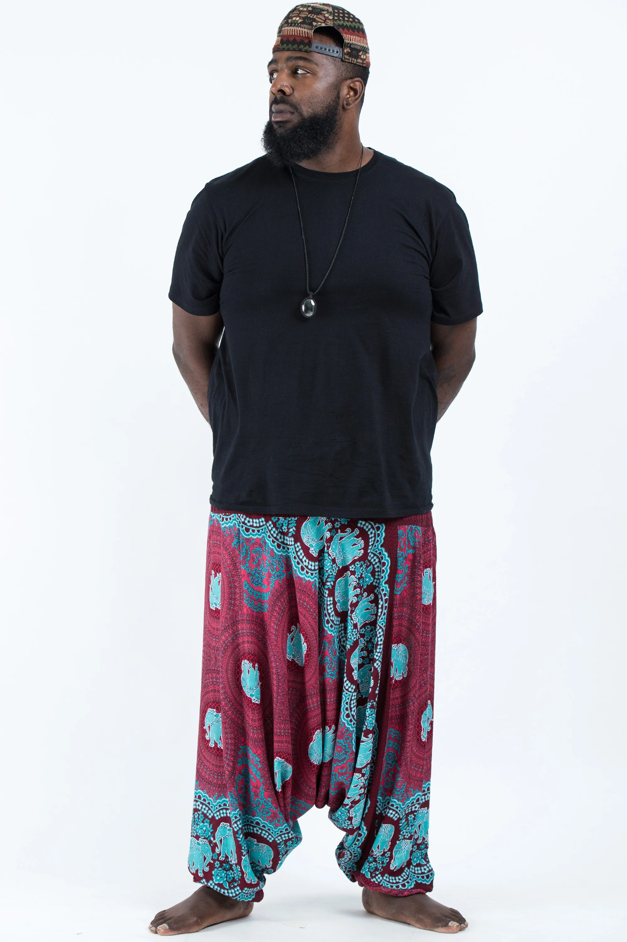 2631-Plus-Size-Mandala-Elephant-Drop-Crotch-Men-s-Elephant-Pants-in-Red-4.webp Plus Size Mandala Elephant Drop Crotch Men's Elephant Pants in Red