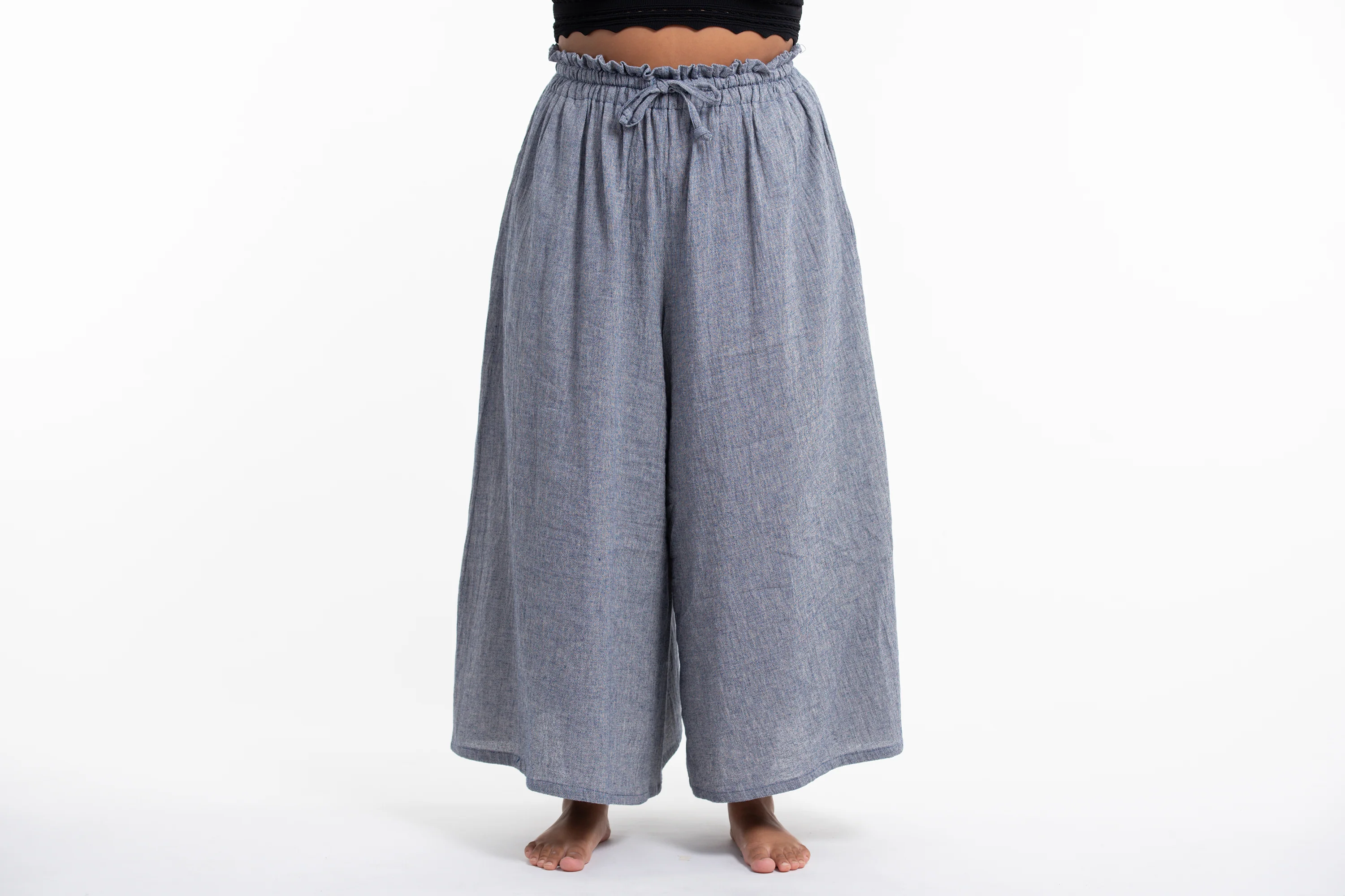 Plus Size Women's Linen Cotton Blend Palazzo Pants in Blue