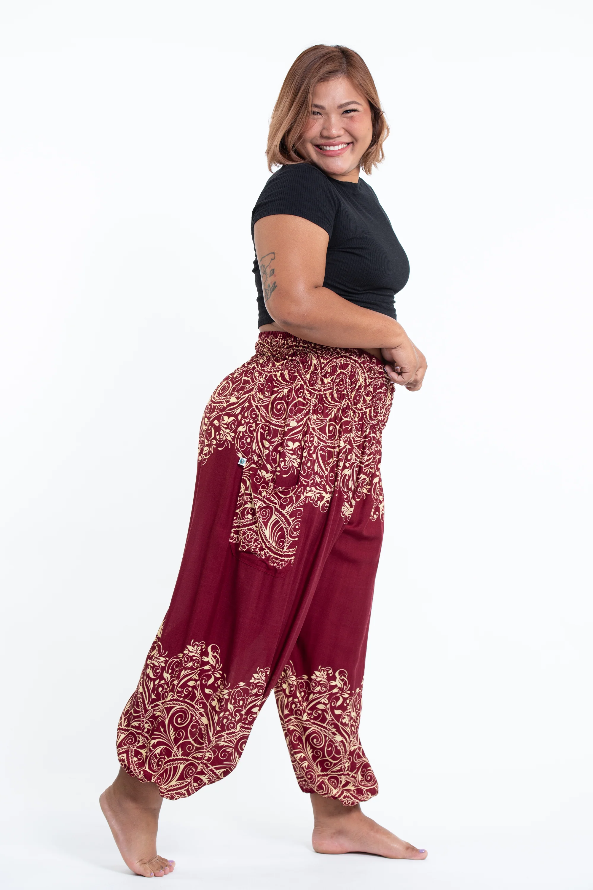 2634-Plus-Size-Vines-Women-s-Harem-Pants-in-Red-3.webp Plus Size Vines Women's Harem Pants in Red