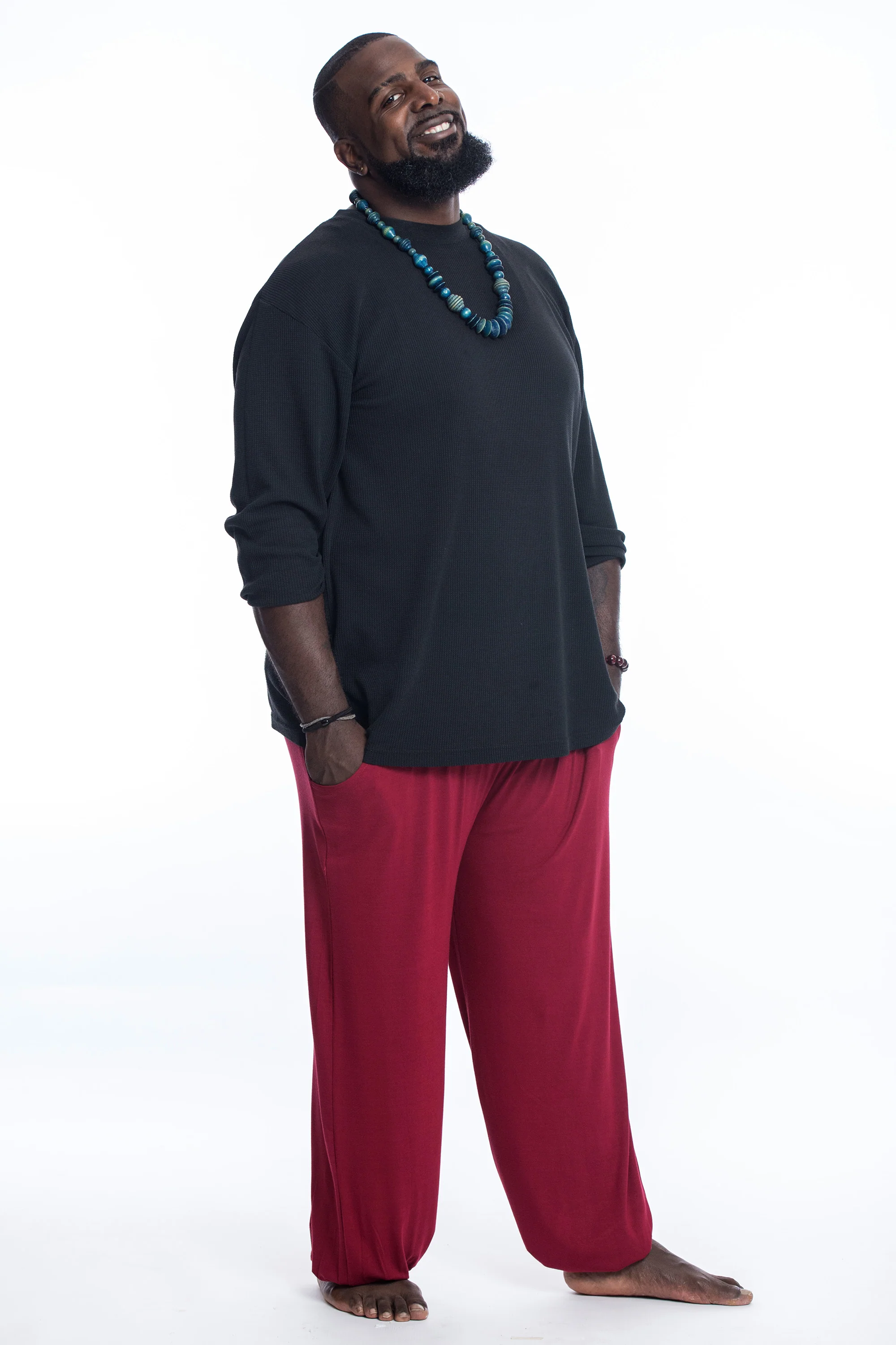 Plus Size Cotton Men Harem Pants in Solid Red