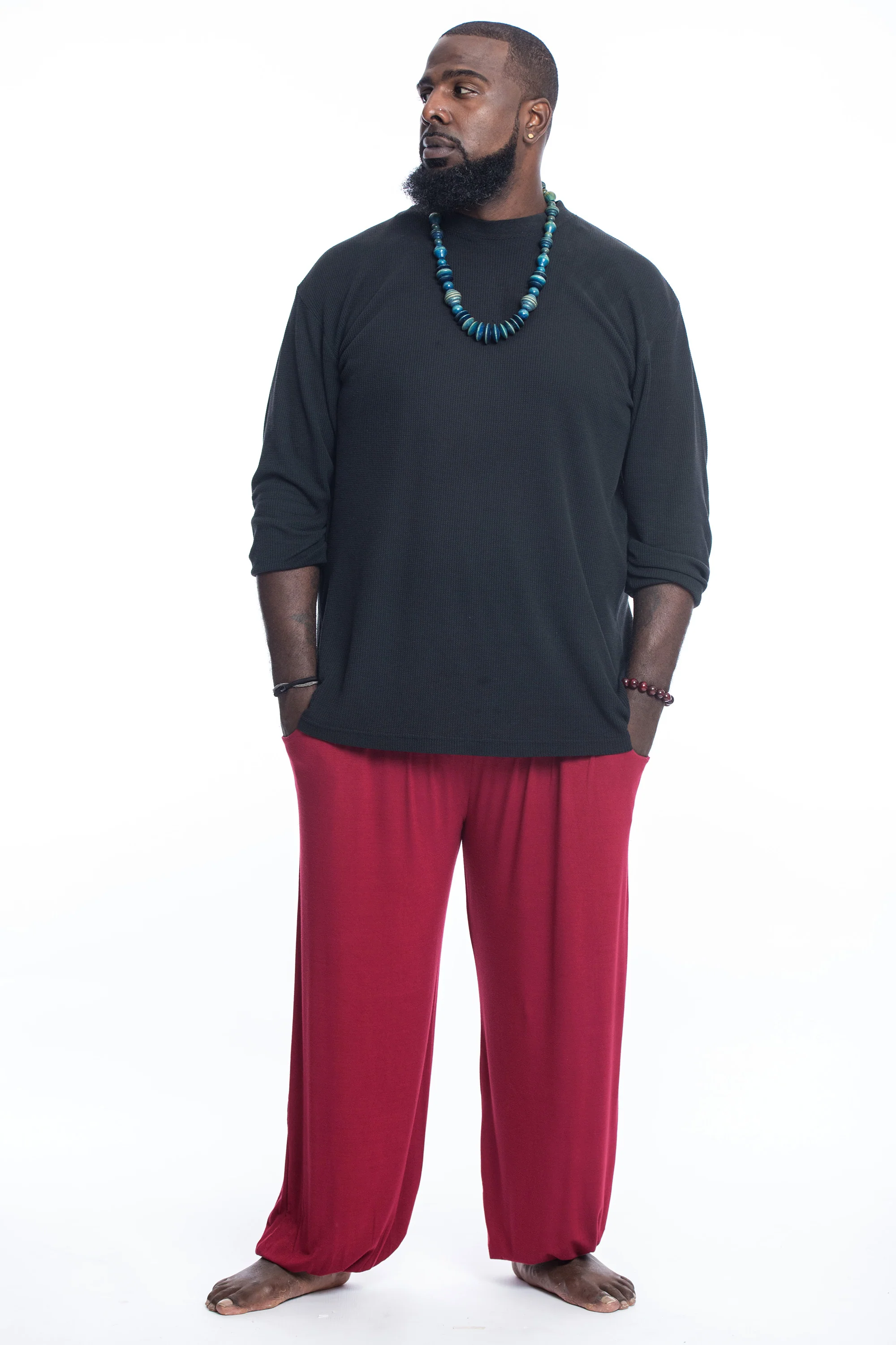 2635-Plus-Size-Cotton-Men-Harem-Pants-in-Solid-Red-3.webp Plus Size Cotton Men Harem Pants in Solid Red