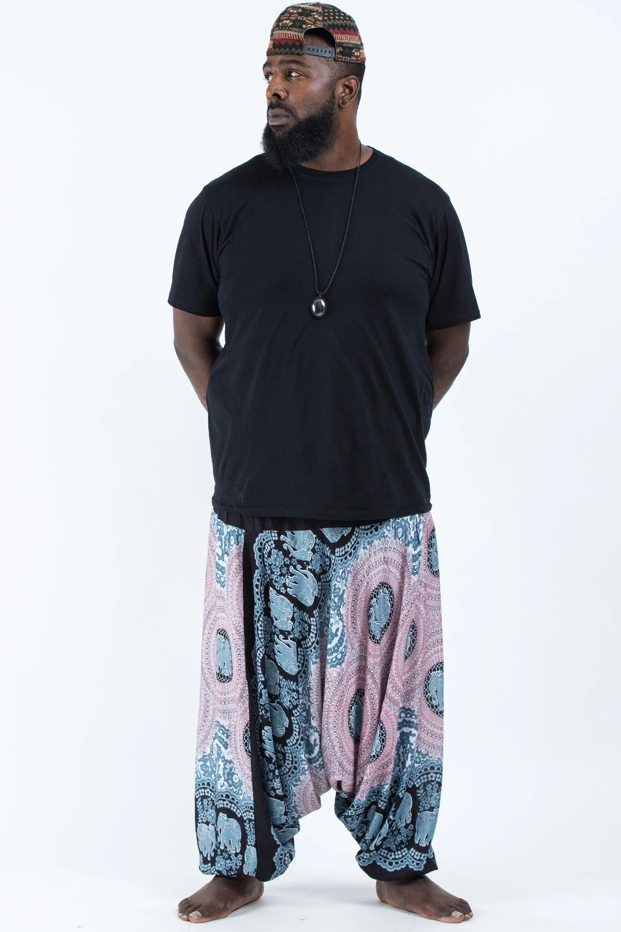 2637-Plus-Size-Mandala-Elephant-Drop-Crotch-Men-s-Elephant-Pants-in-Silver-Gray-4.webp Plus Size Mandala Elephant Drop Crotch Men's Elephant Pants in Silver Gray