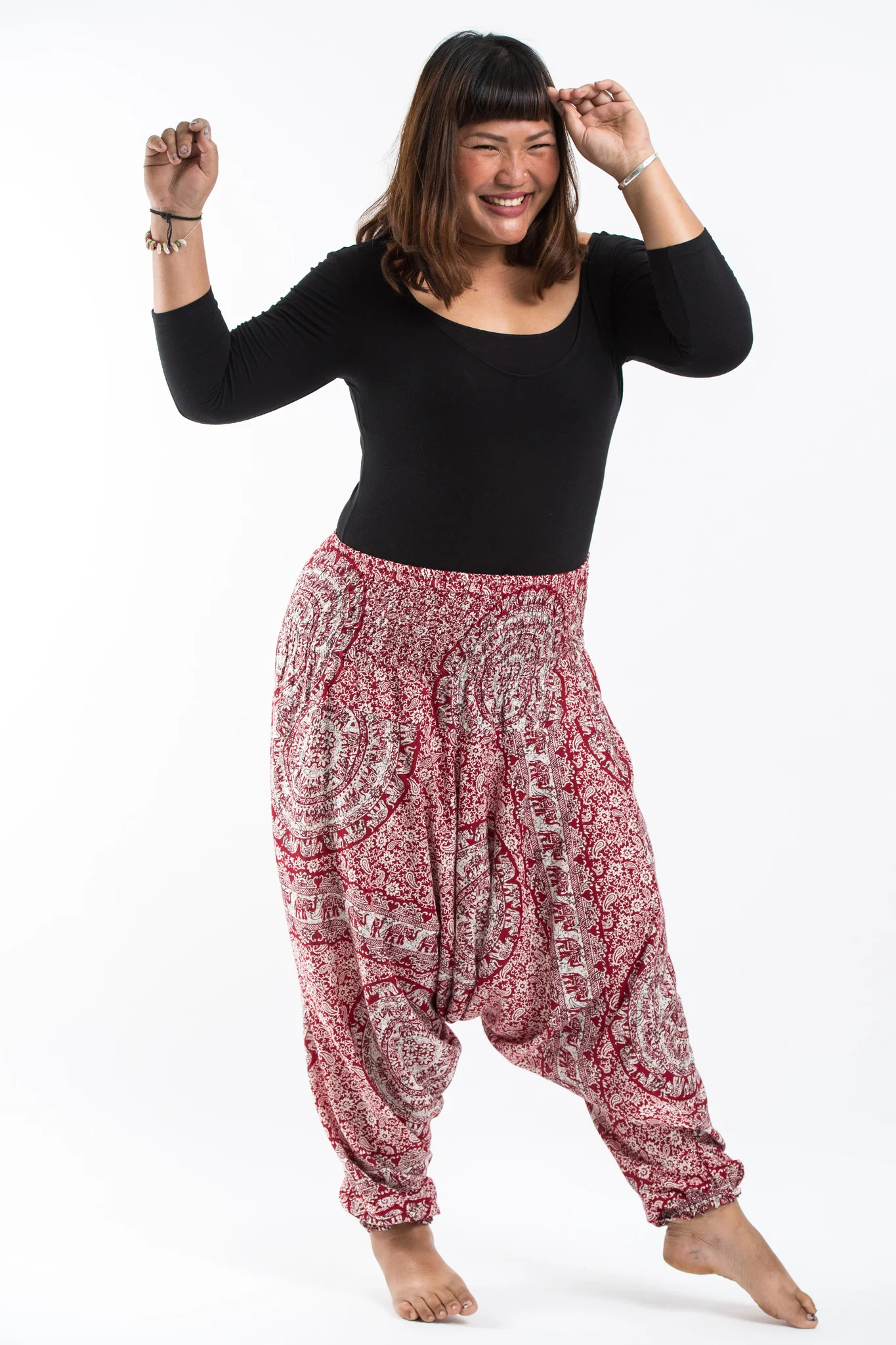 Plus Size Paisley Elephant 2-in-1 Jumpsuit Elephant Pants in Red