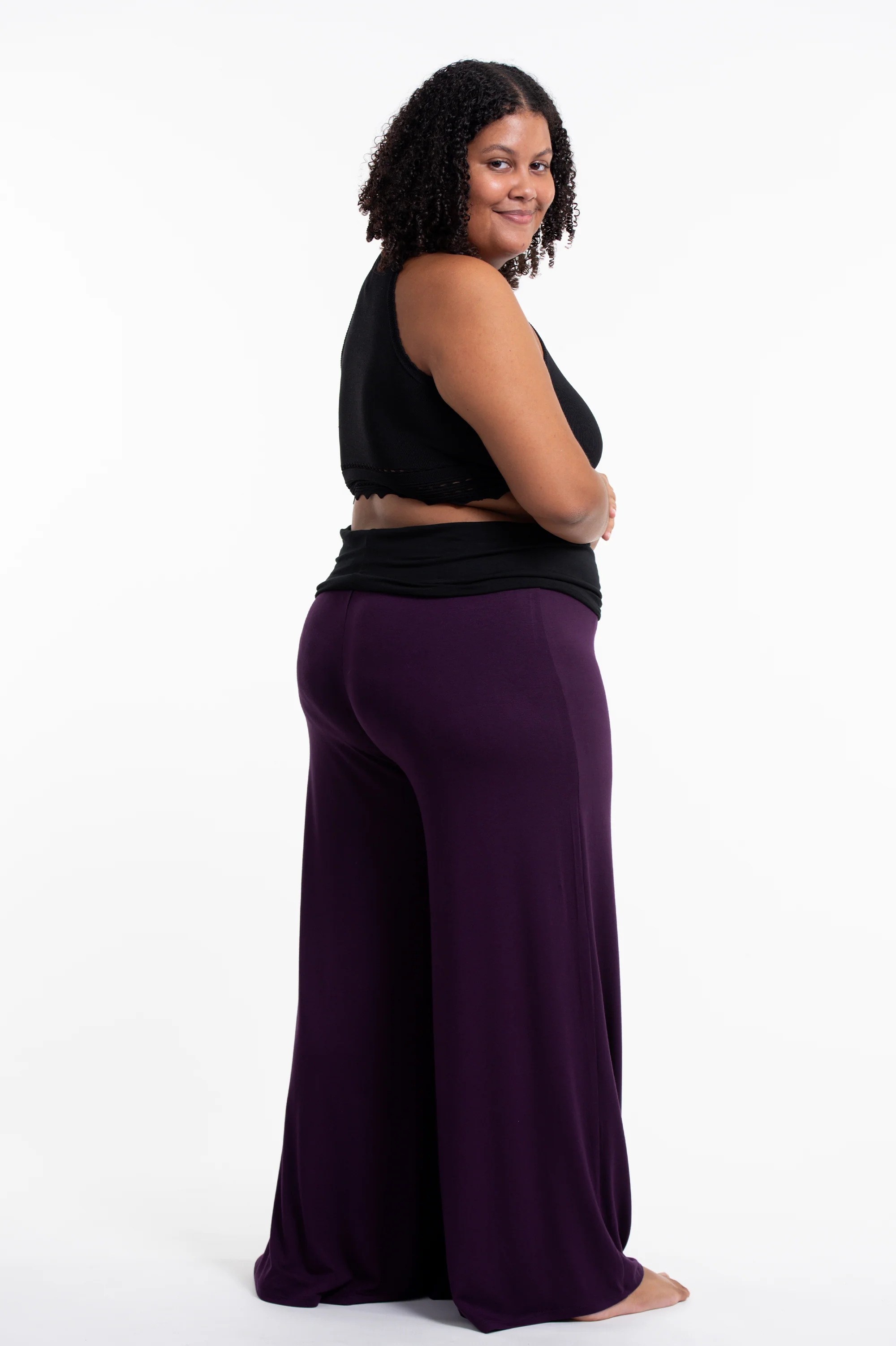 2640-Plus-Size-Sun-Moon-Print-Wide-Leg-Palazzo-Harem-Pants-Cotton-Spandex-in-Purple-4.webp Plus Size Sun Moon Print Wide Leg Palazzo Harem Pants Cotton Spandex in Purple