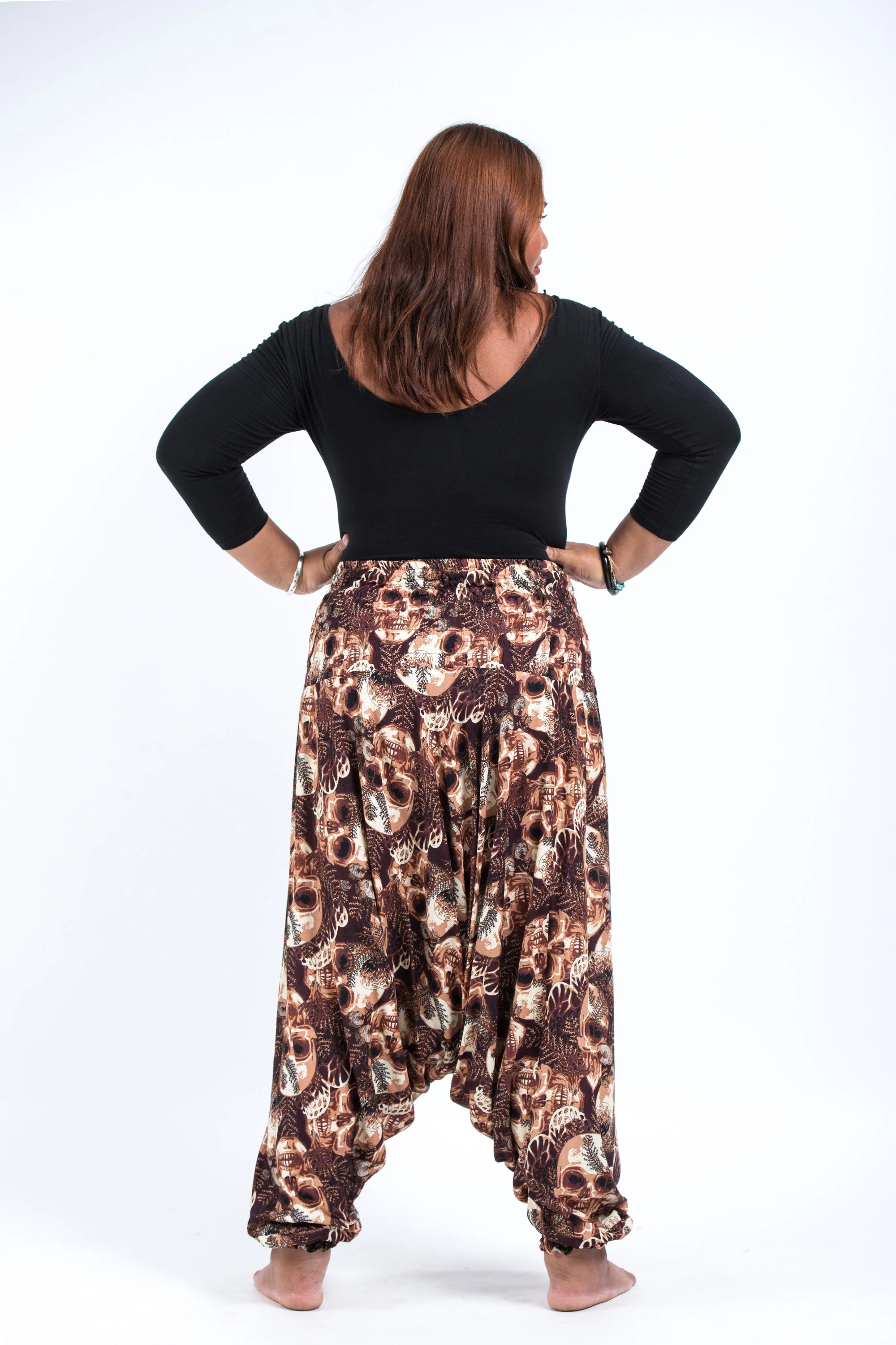 2642-Plus-Size-Skulls-2-in-1-Jumpsuit-Harem-Pants-in-Brown-4.webp Plus Size Skulls 2-in-1 Jumpsuit Harem Pants in Brown