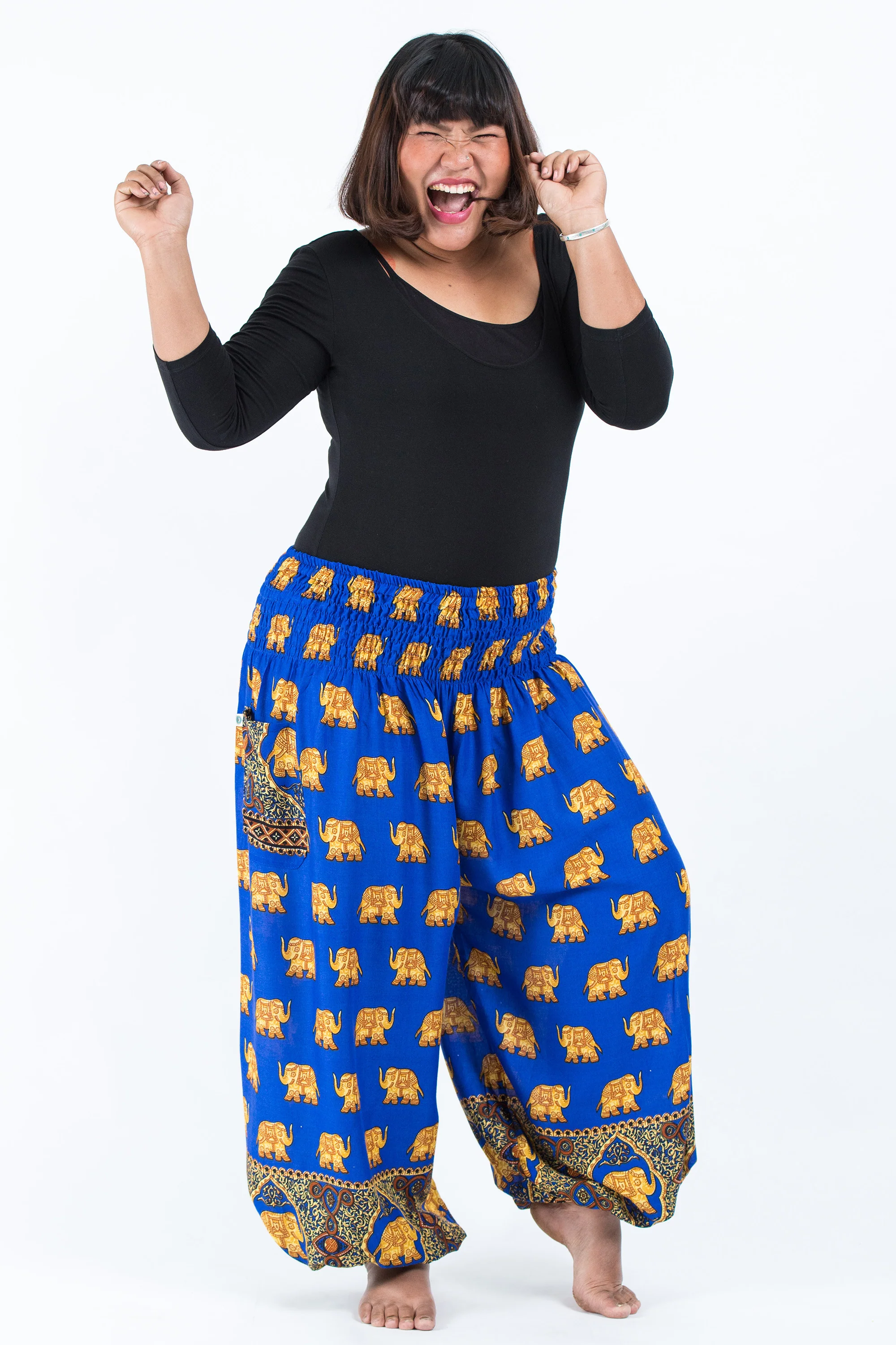 Plus Size Golden Elephant Women's Elephant Pants in Blue