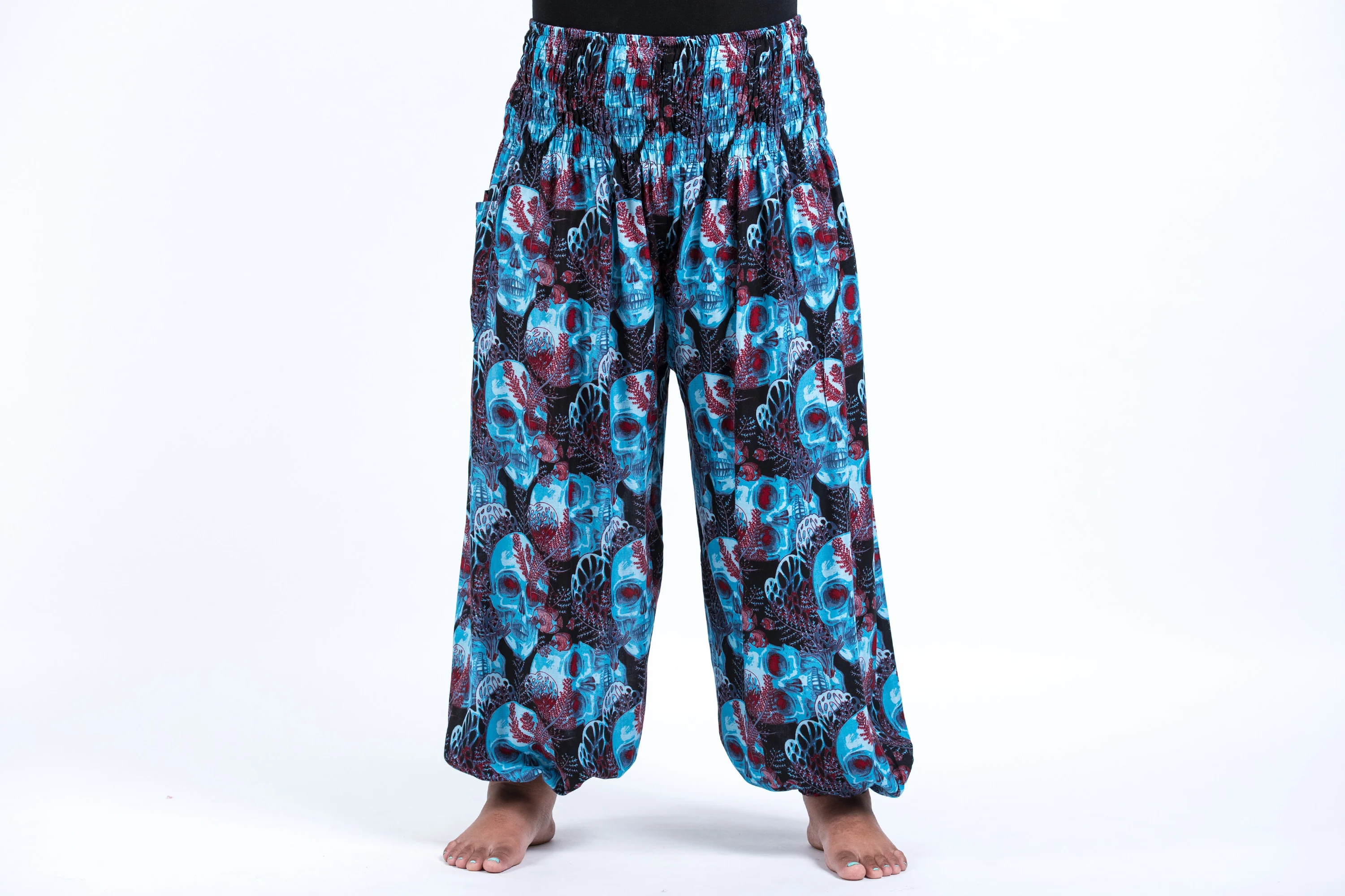 2644-Plus-Size-Skulls-Women-s-Harem-Pants-in-Black-Blue-2.webp Plus Size Skulls Women's Harem Pants in Black Blue