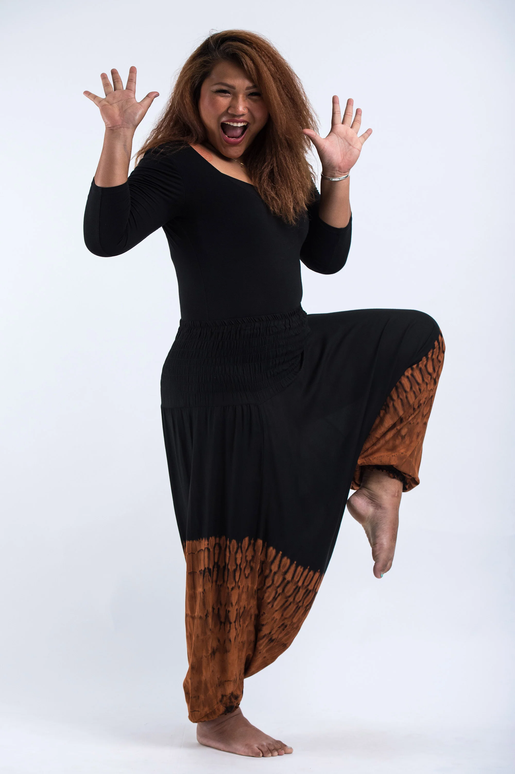 Plus Size Tie Dye 2-in-1 Jumpsuit Harem Pants in Black 06