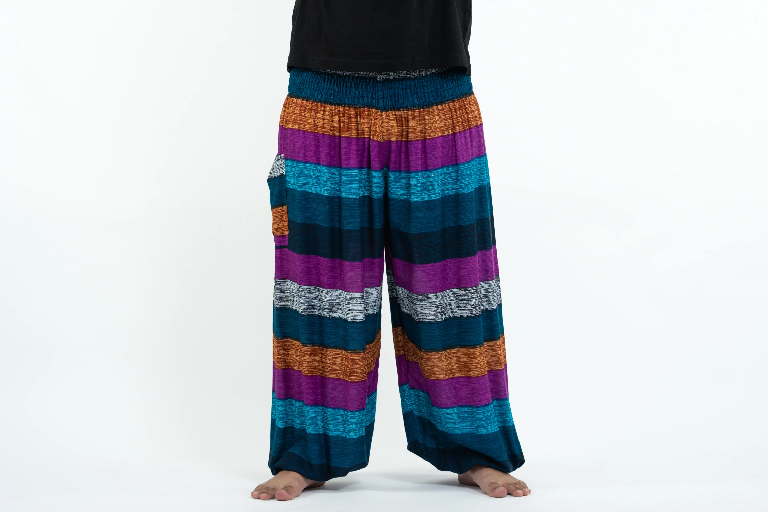 Plus Size Boho Striped Men's Harem Pants in Blue